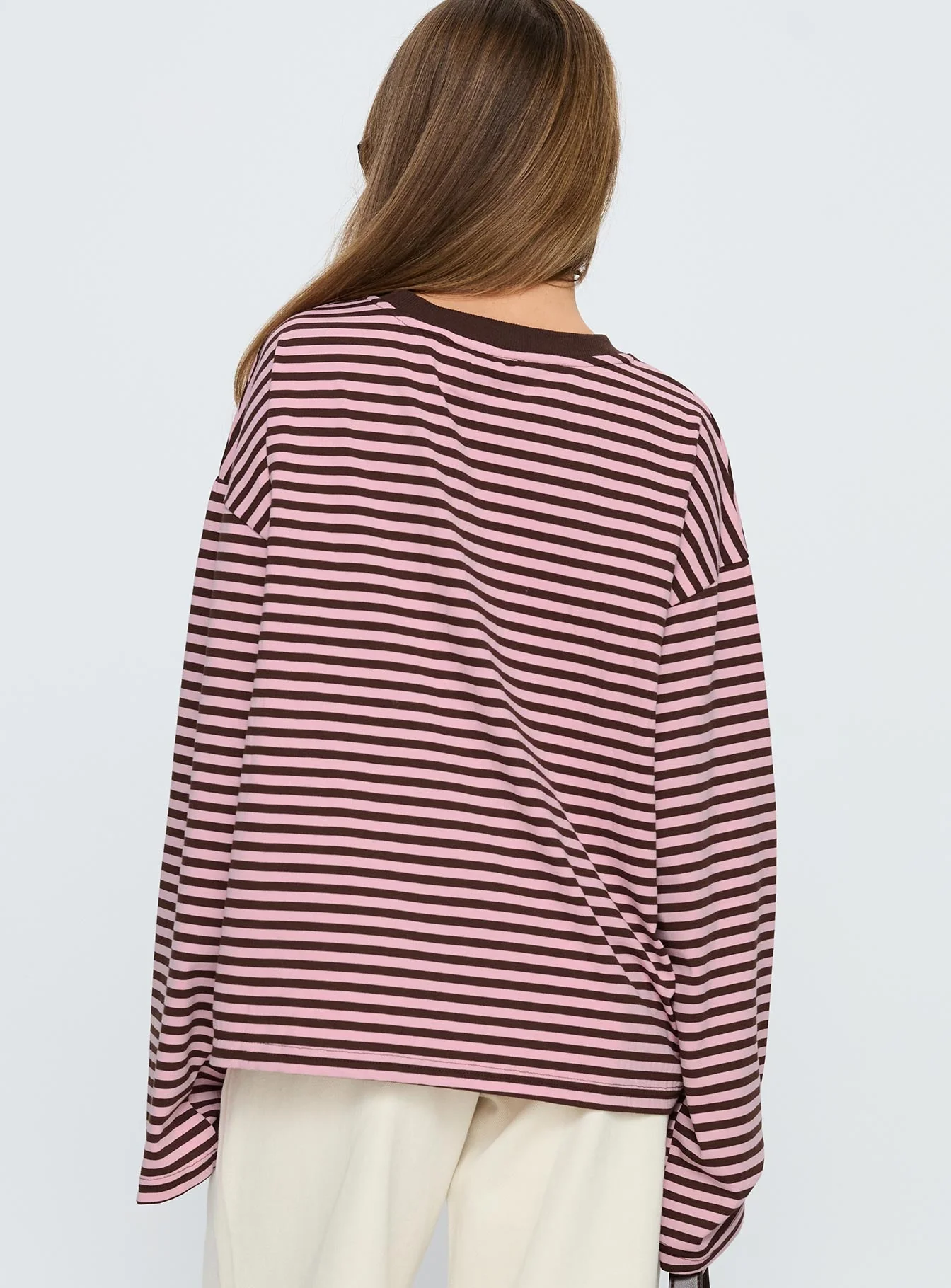 Settle Down Long Sleeve Top Pink / Brown Stripe - Image 5