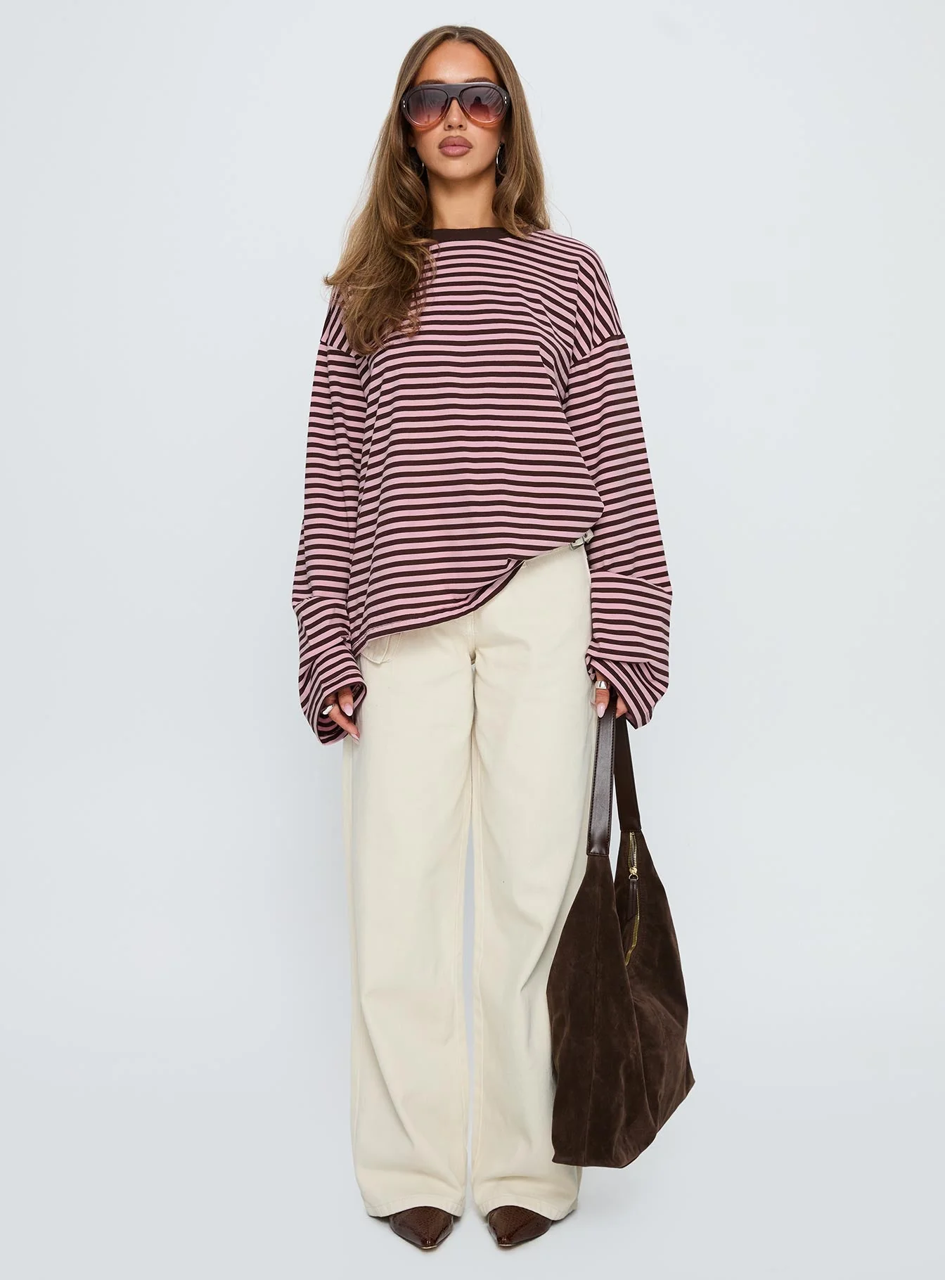 Settle Down Long Sleeve Top Pink / Brown Stripe - Image 7