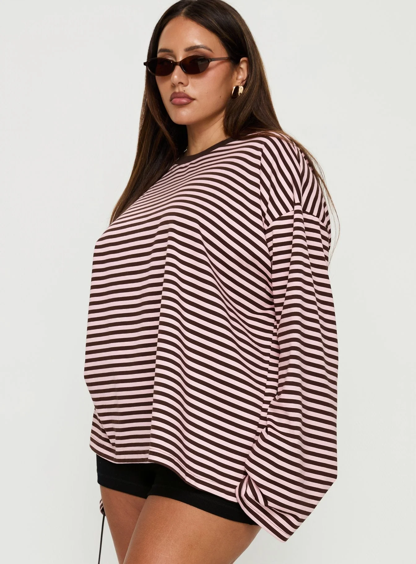 Settle Down Long Sleeve Top Pink / Brown Stripe Curve - Image 4