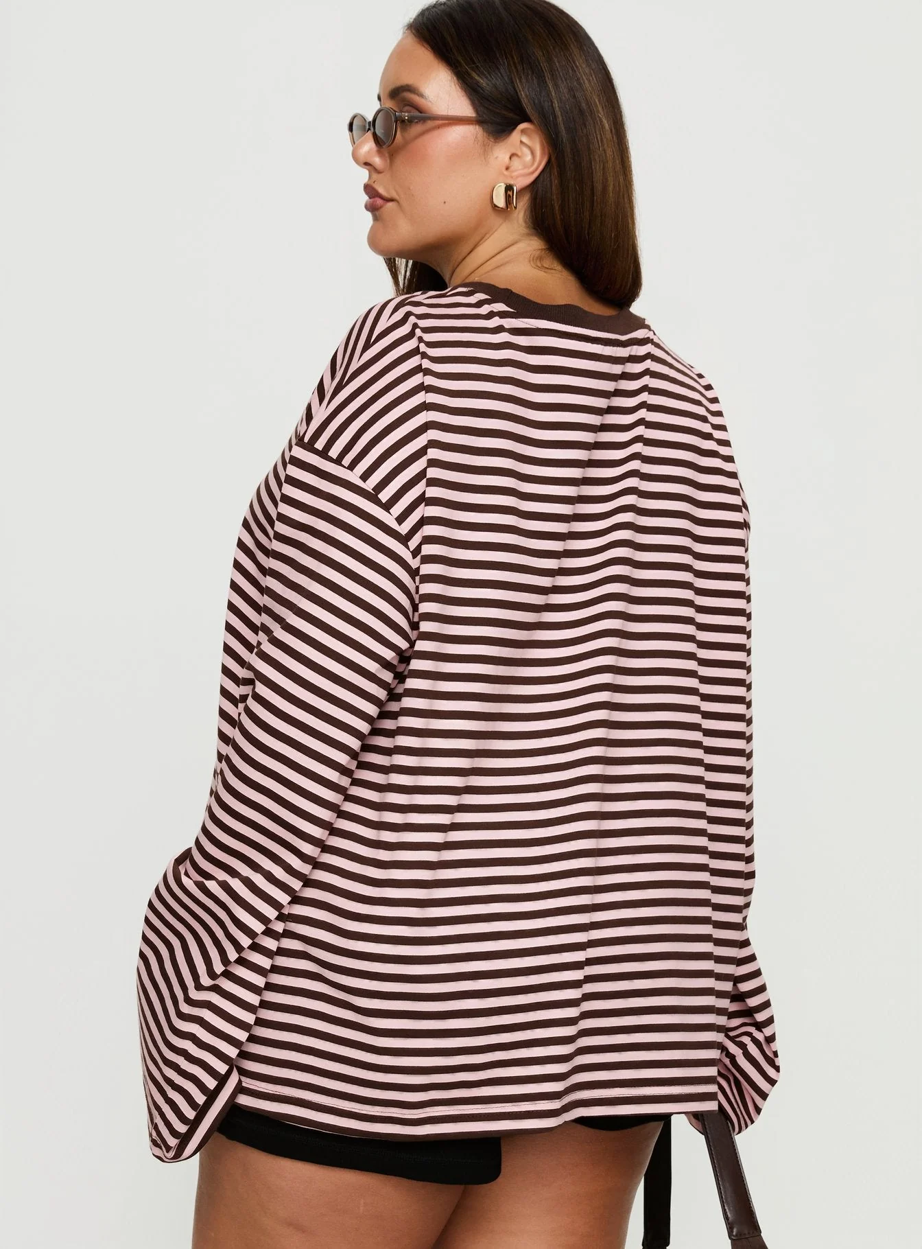 Settle Down Long Sleeve Top Pink / Brown Stripe Curve - Image 5