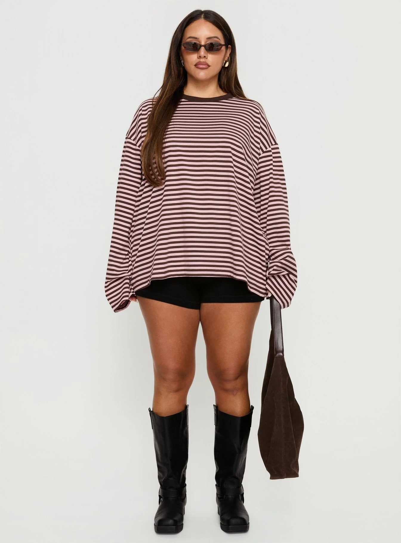 Settle Down Long Sleeve Top Pink / Brown Stripe Curve - Image 7