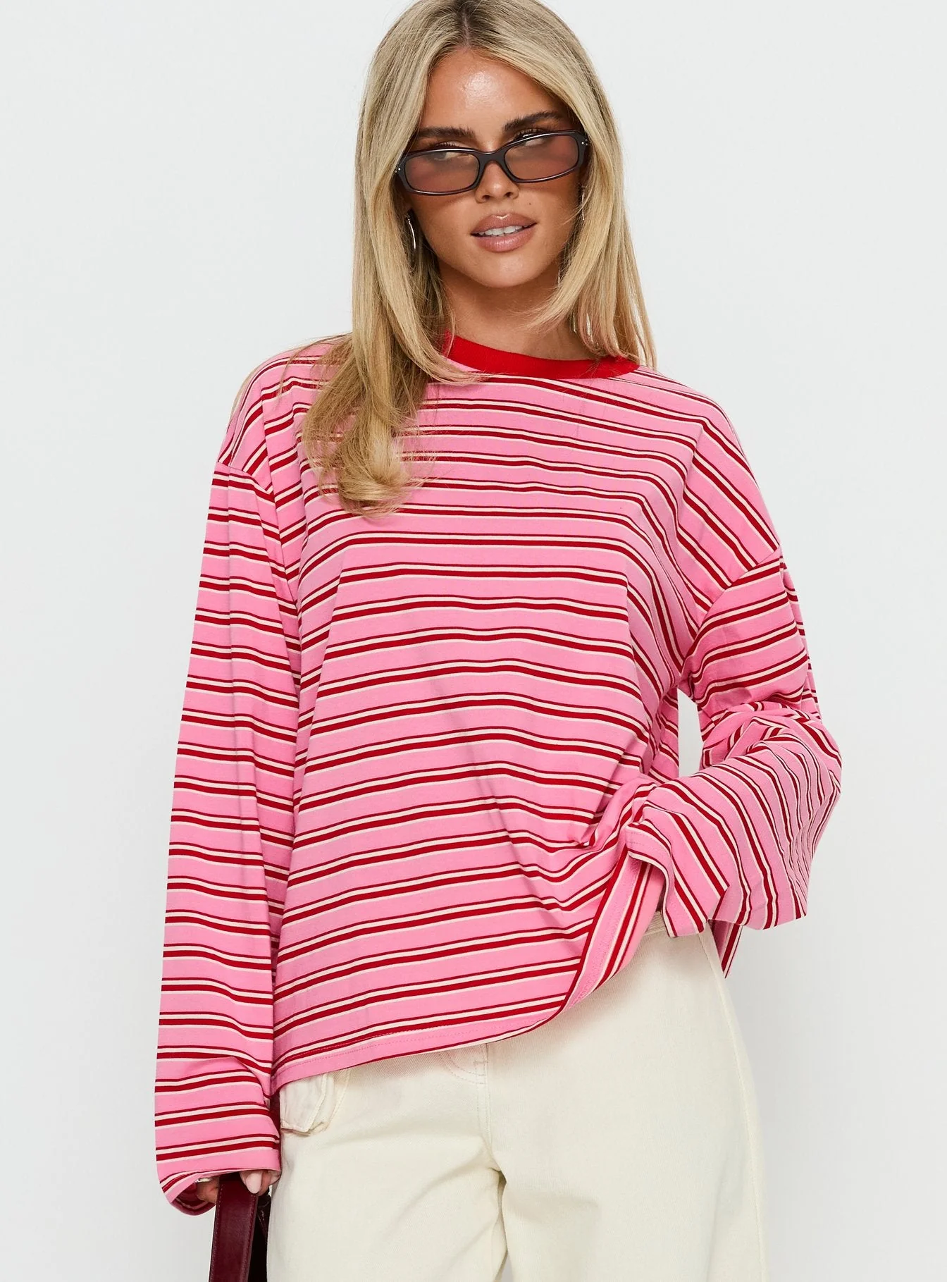 Settle Down Long Sleeve Top Pink / Red Stripe - Image 2