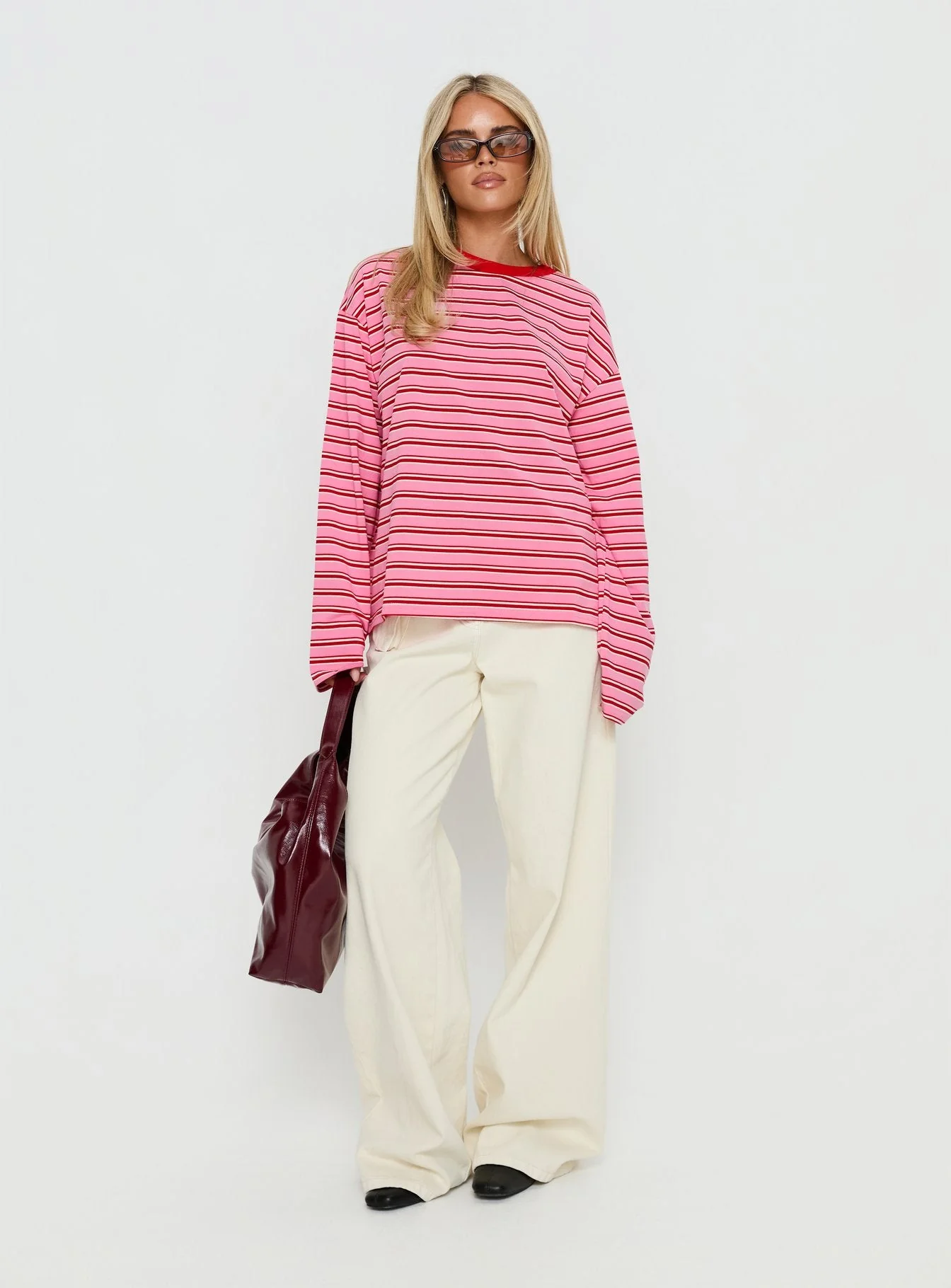 Settle Down Long Sleeve Top Pink / Red Stripe - Image 3