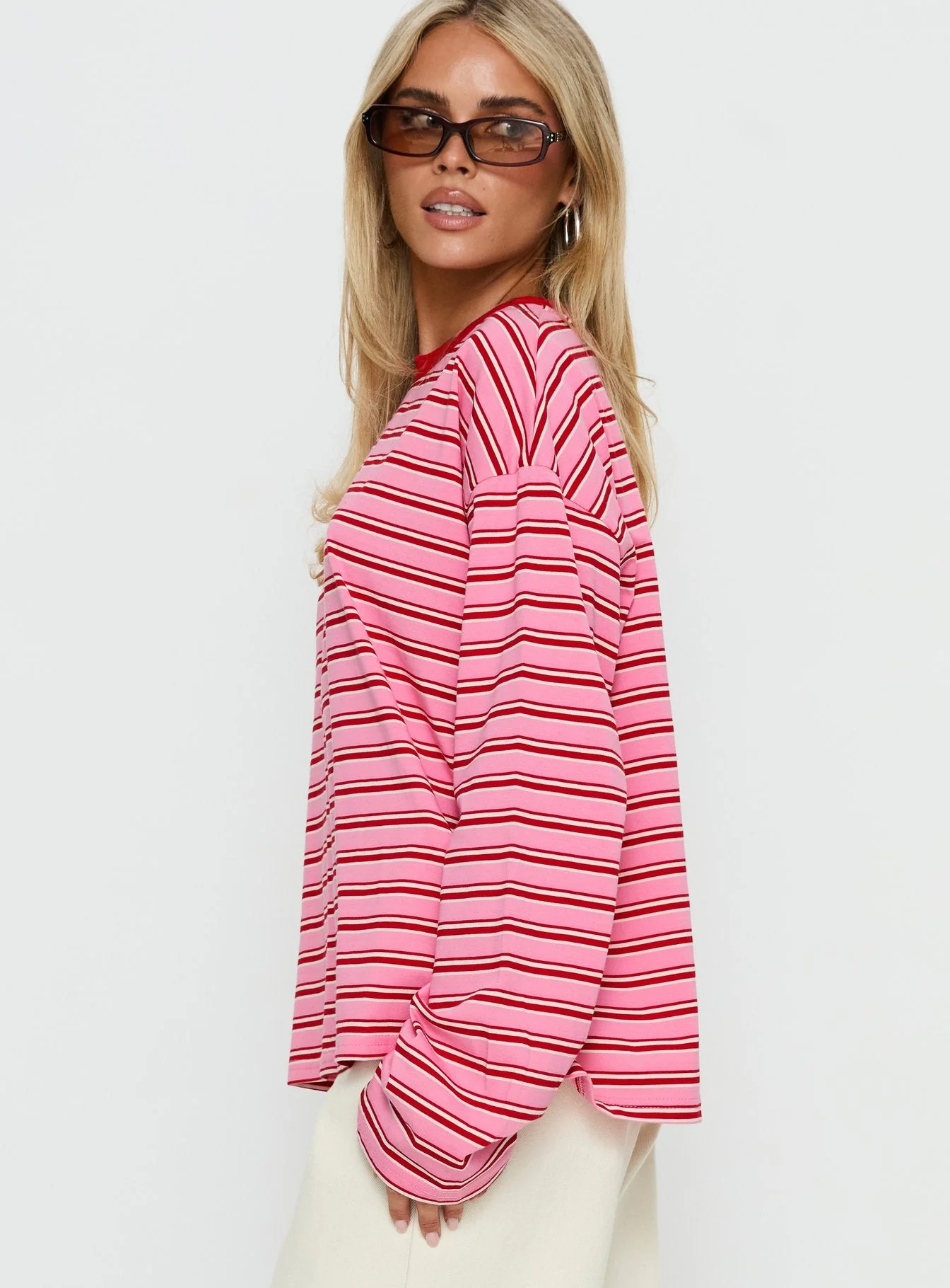 Settle Down Long Sleeve Top Pink / Red Stripe - Image 4