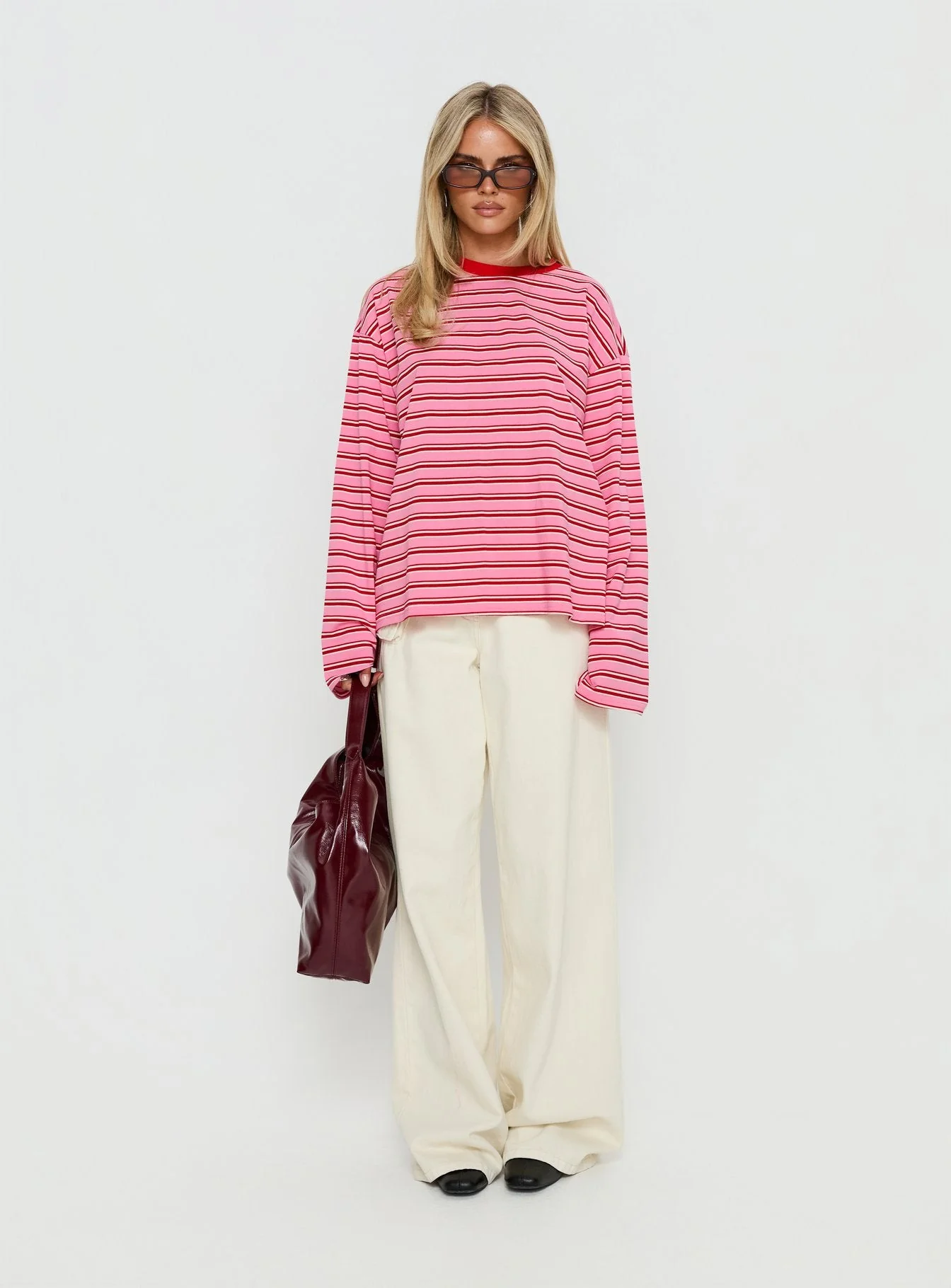 Settle Down Long Sleeve Top Pink / Red Stripe - Image 7