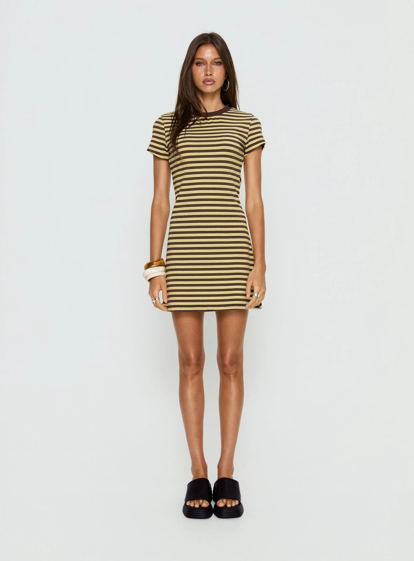 Settle Down Short Sleeve Mini Dress Yellow Stripe - Image 7