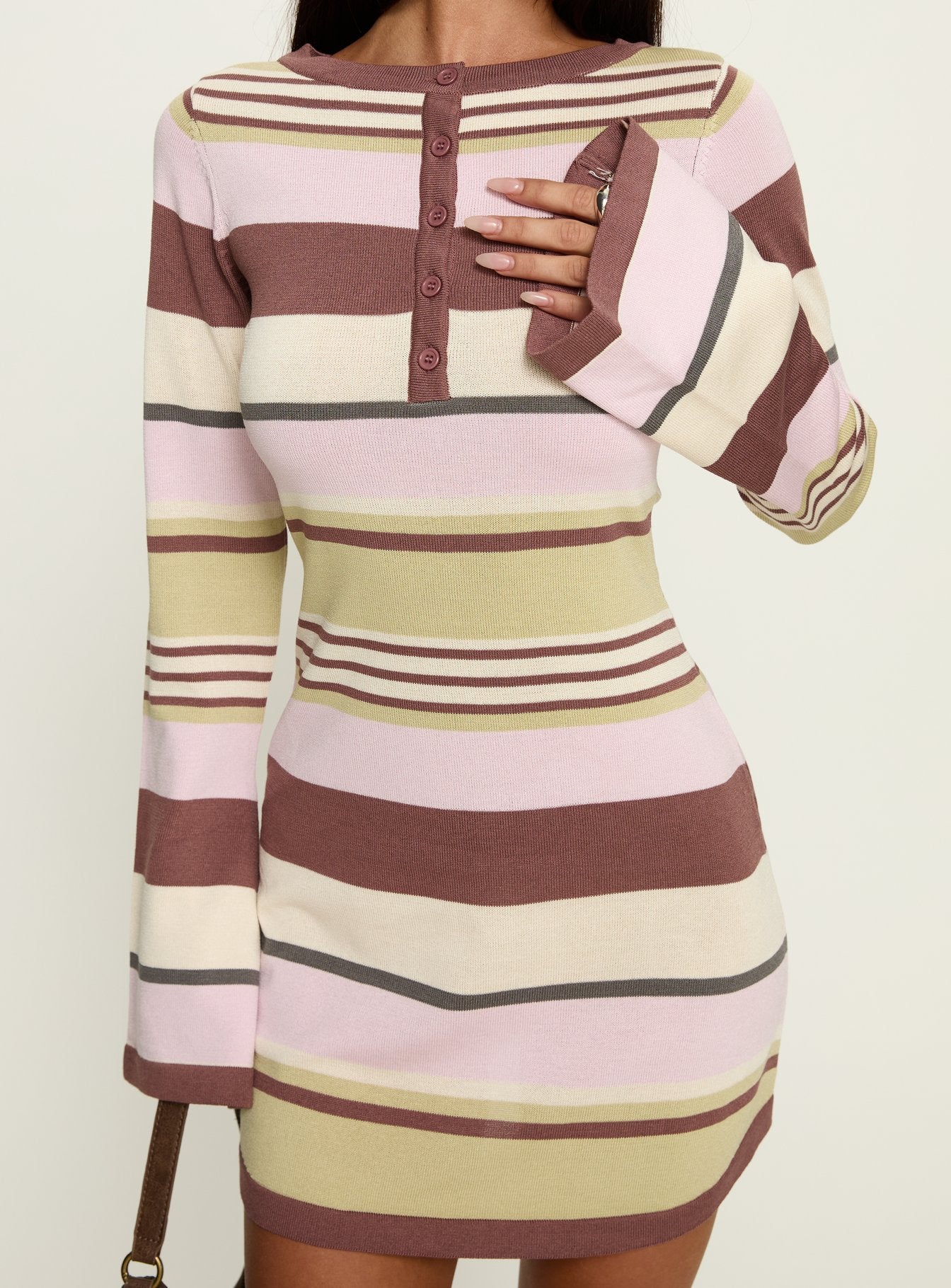 Shandee Knit Long Sleeve Mini Dress Multi Stripe - Image 5