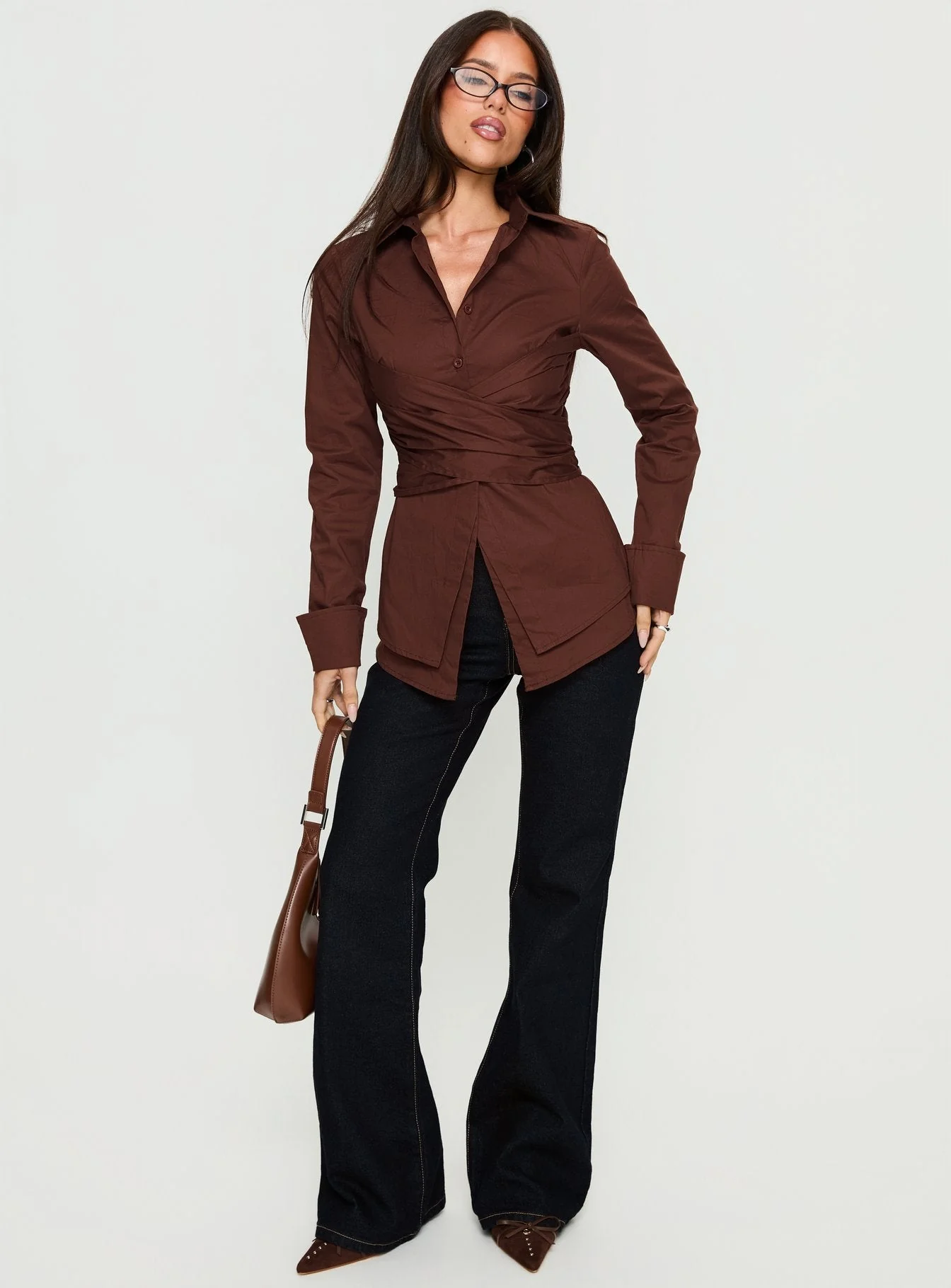 Shapeshifter Twist Long Sleeve Shirt Chocolate - Image 2