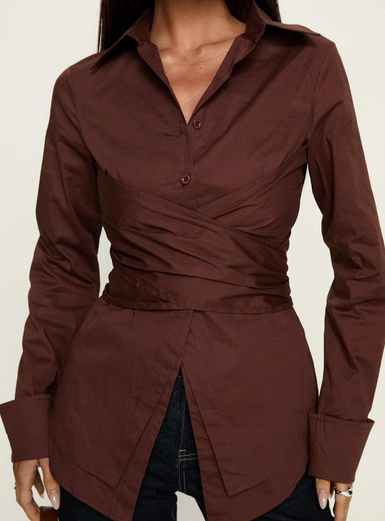 Shapeshifter Twist Long Sleeve Shirt Chocolate - Image 5