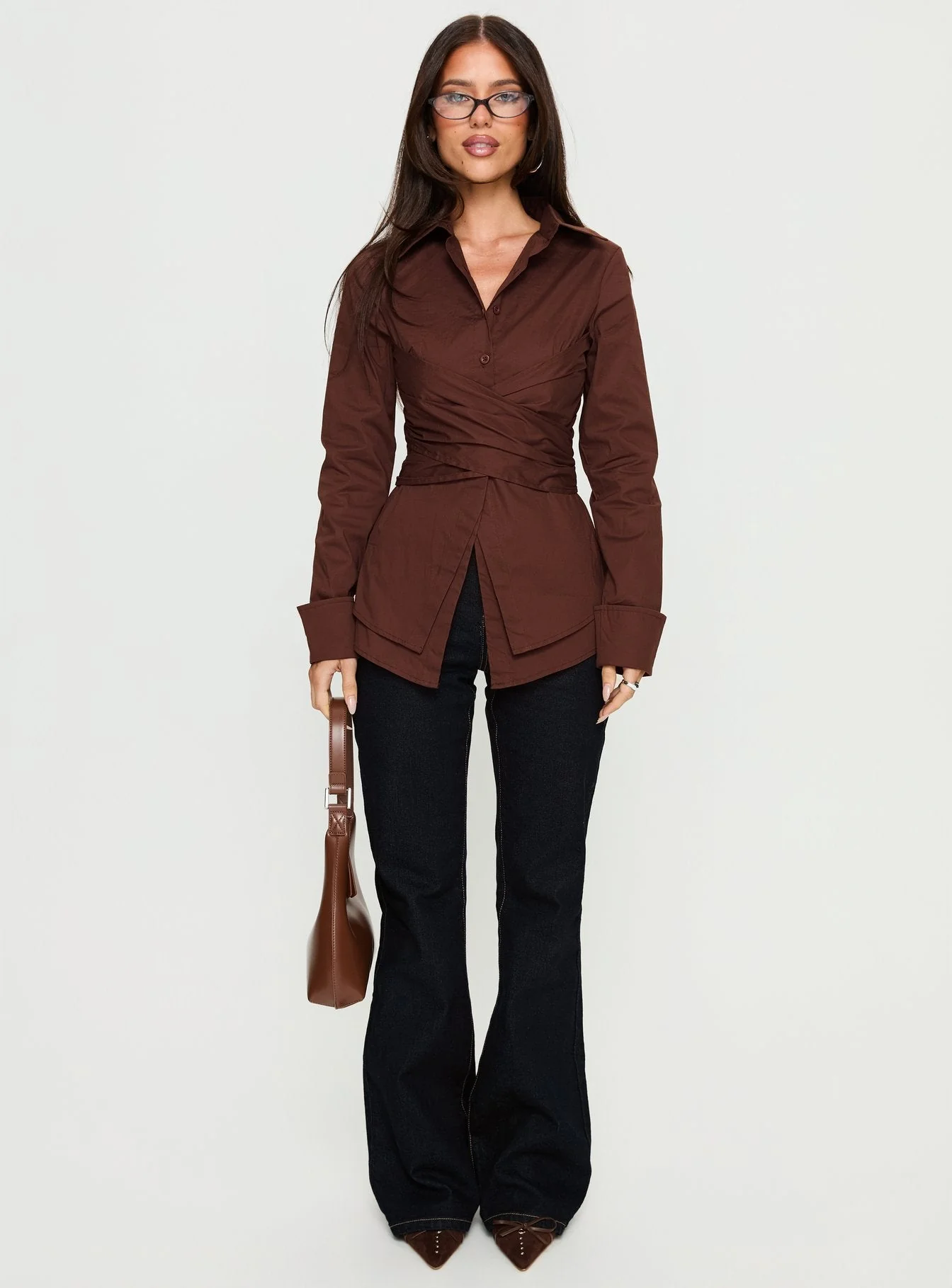 Shapeshifter Twist Long Sleeve Shirt Chocolate - Image 6