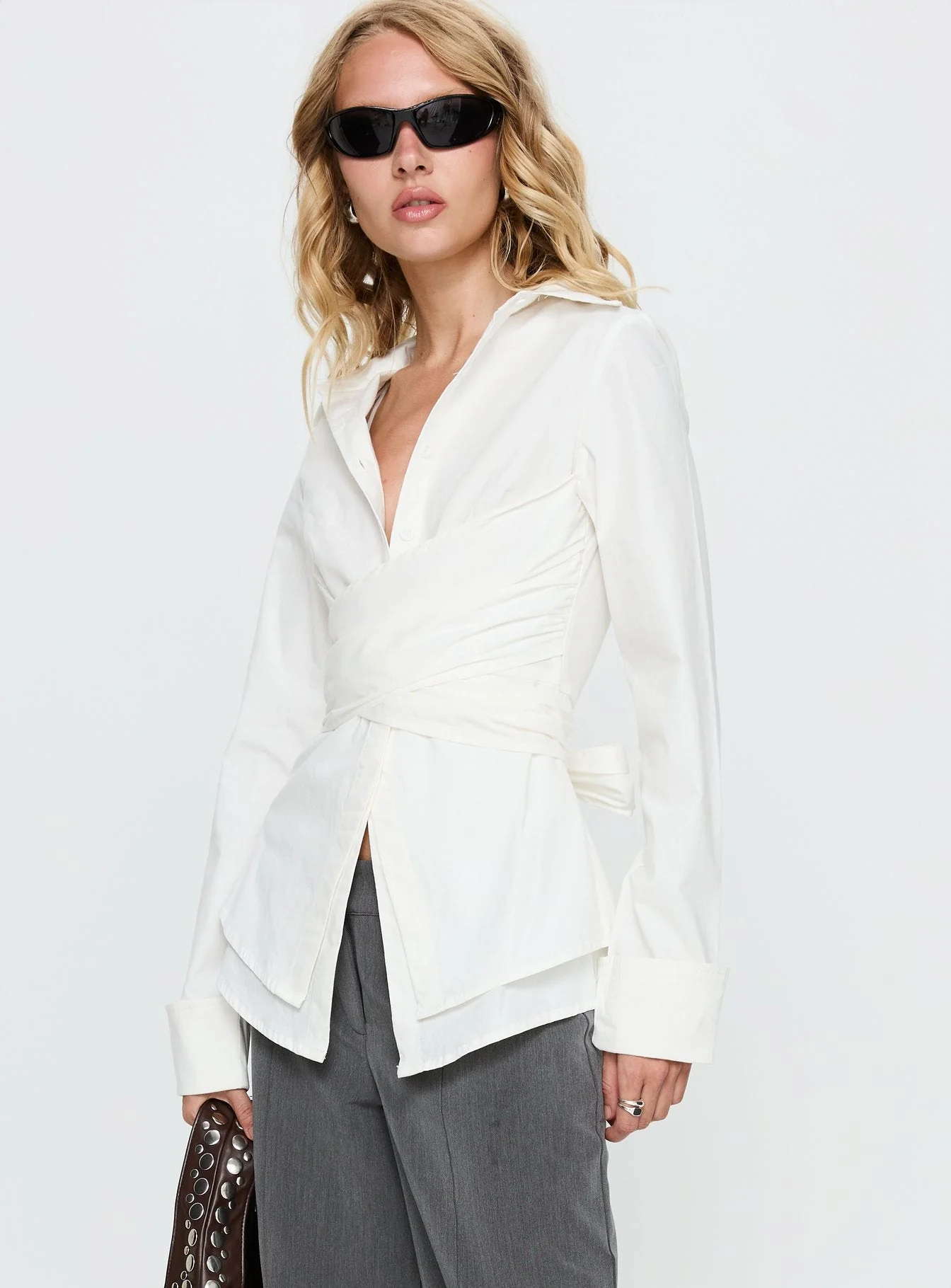 Shapeshifter Twist Long Sleeve Shirt White - Image 3