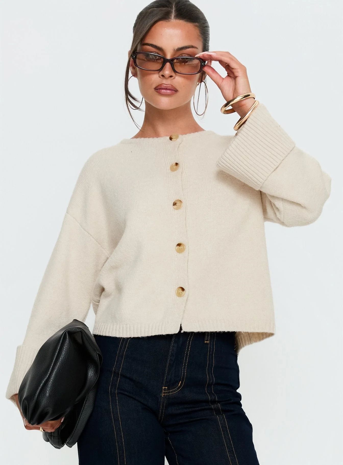 Shinead Cuffed Knit Cardigan White - Image 2