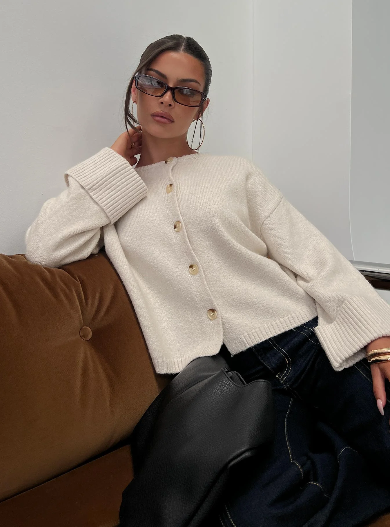 Shinead Cuffed Knit Cardigan White - Image 8