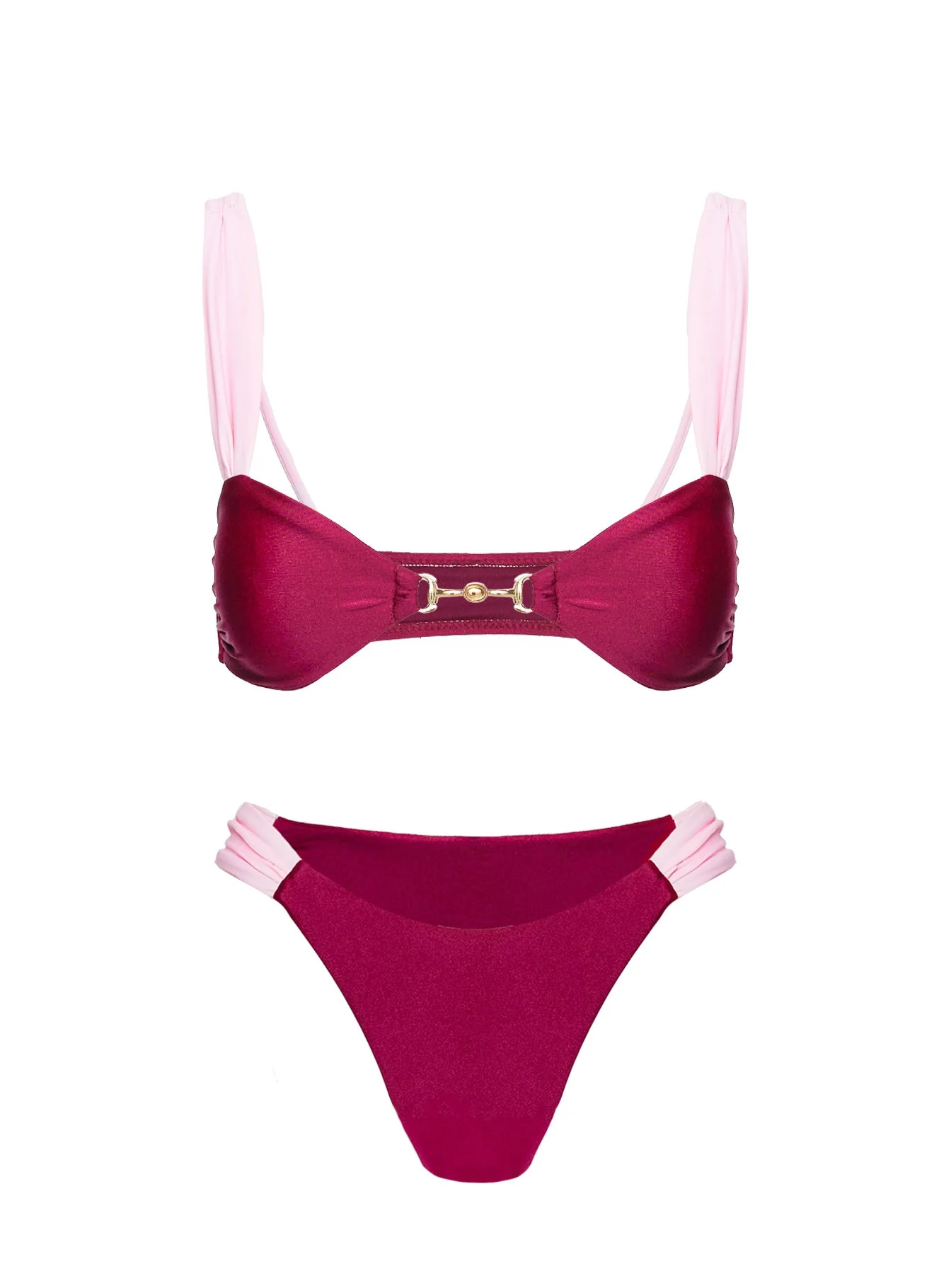 Siamese Ruched Bikini Bottom Red / Pink - Image 5
