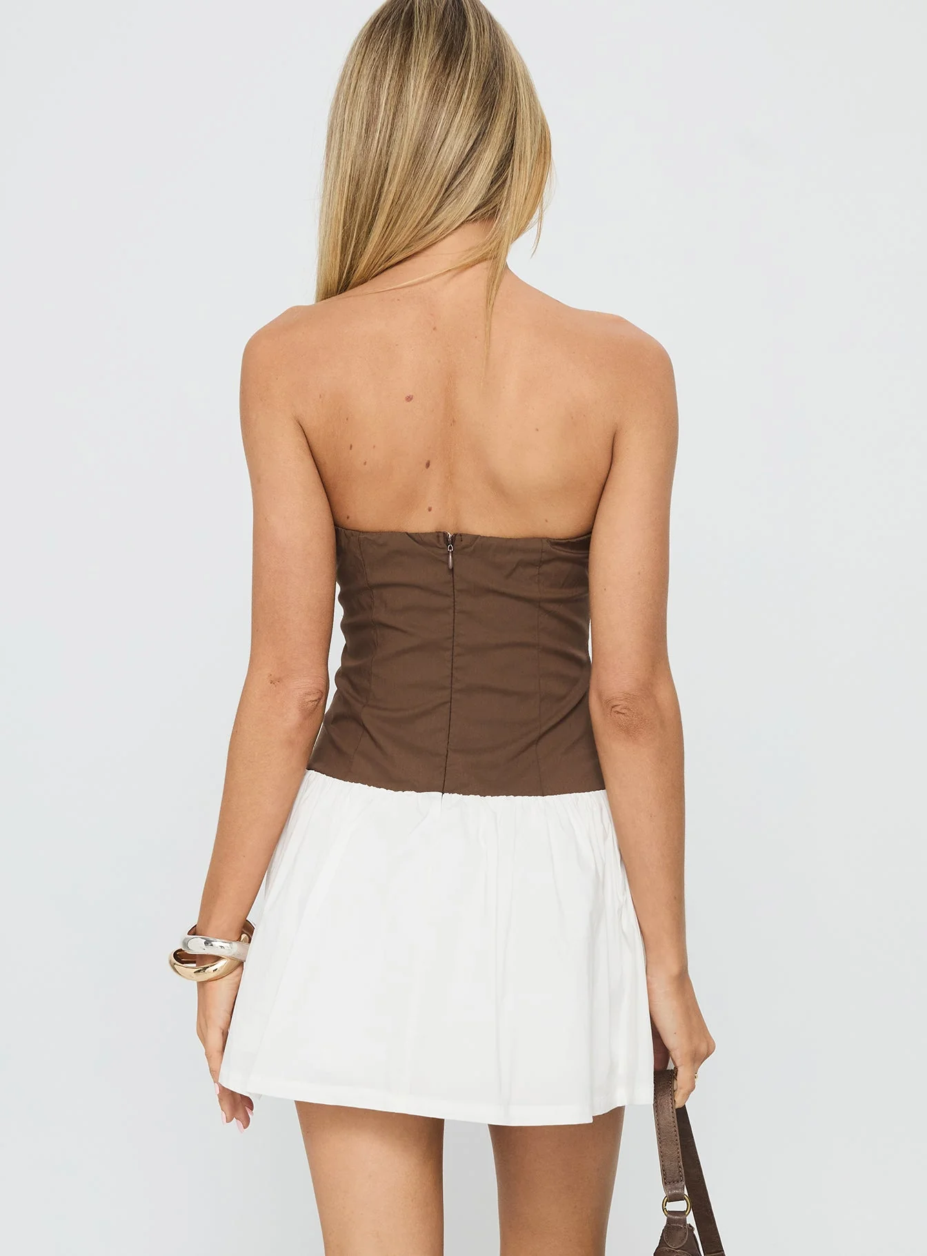 Sicialia Strapless Mini Dress Brown / White - Image 4