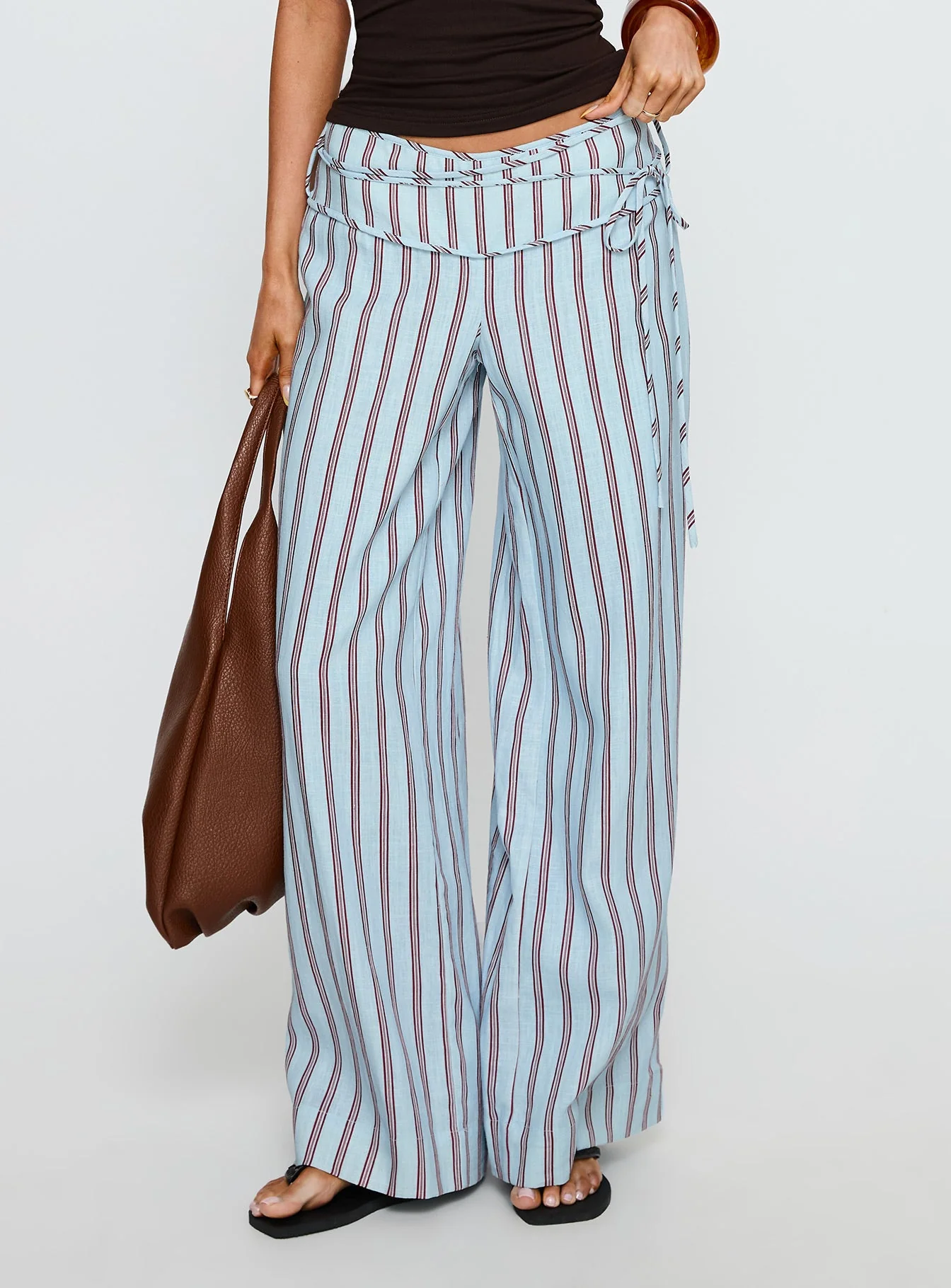 Silver Moon Linen Blend Tie Pants Blue / Maroon Stripe - Image 2