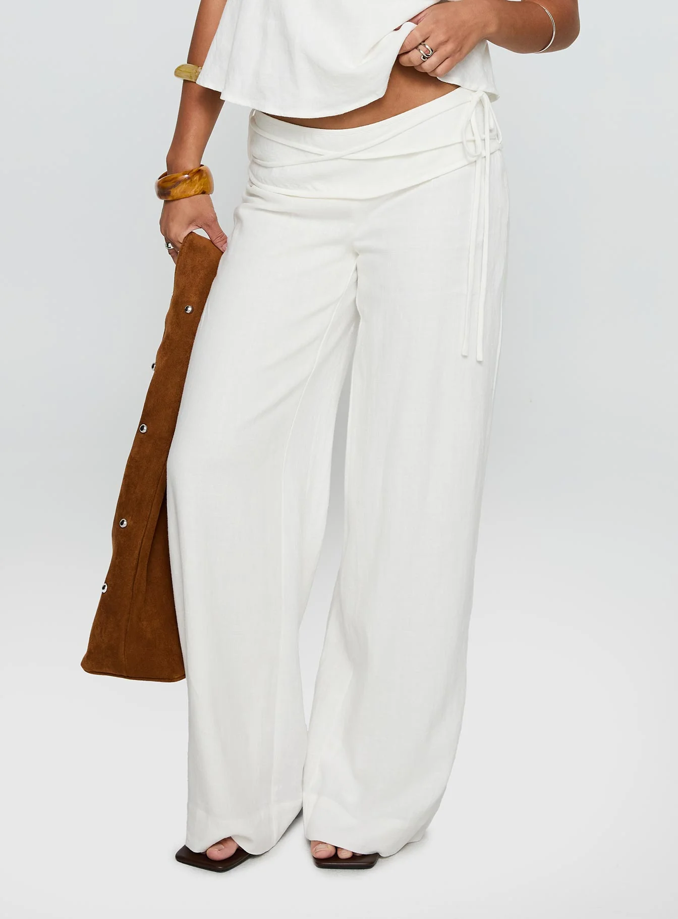 Silver Moon Linen Blend Tie Pants White - Image 2