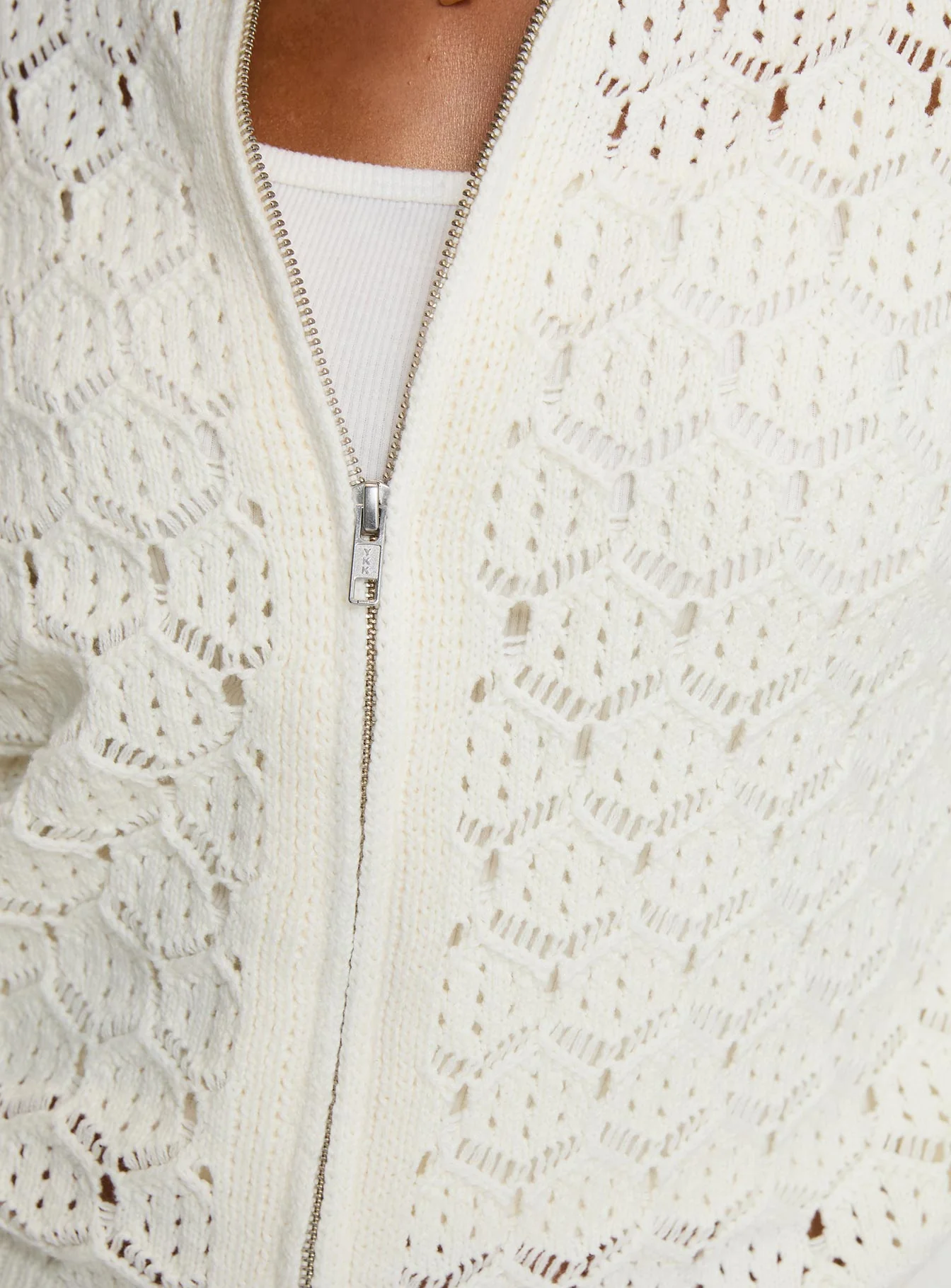Sirena Zip Through Knit Sweater Cream - Image 6