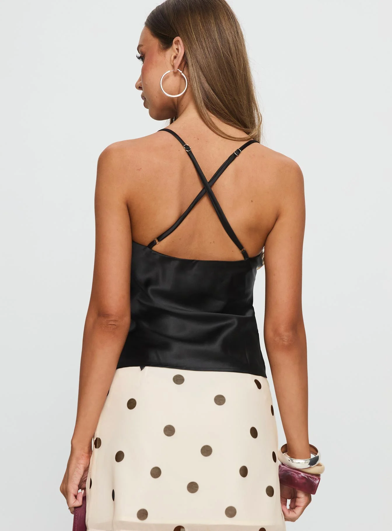 Sizzling Tie Detail Satin Top Black - Image 4