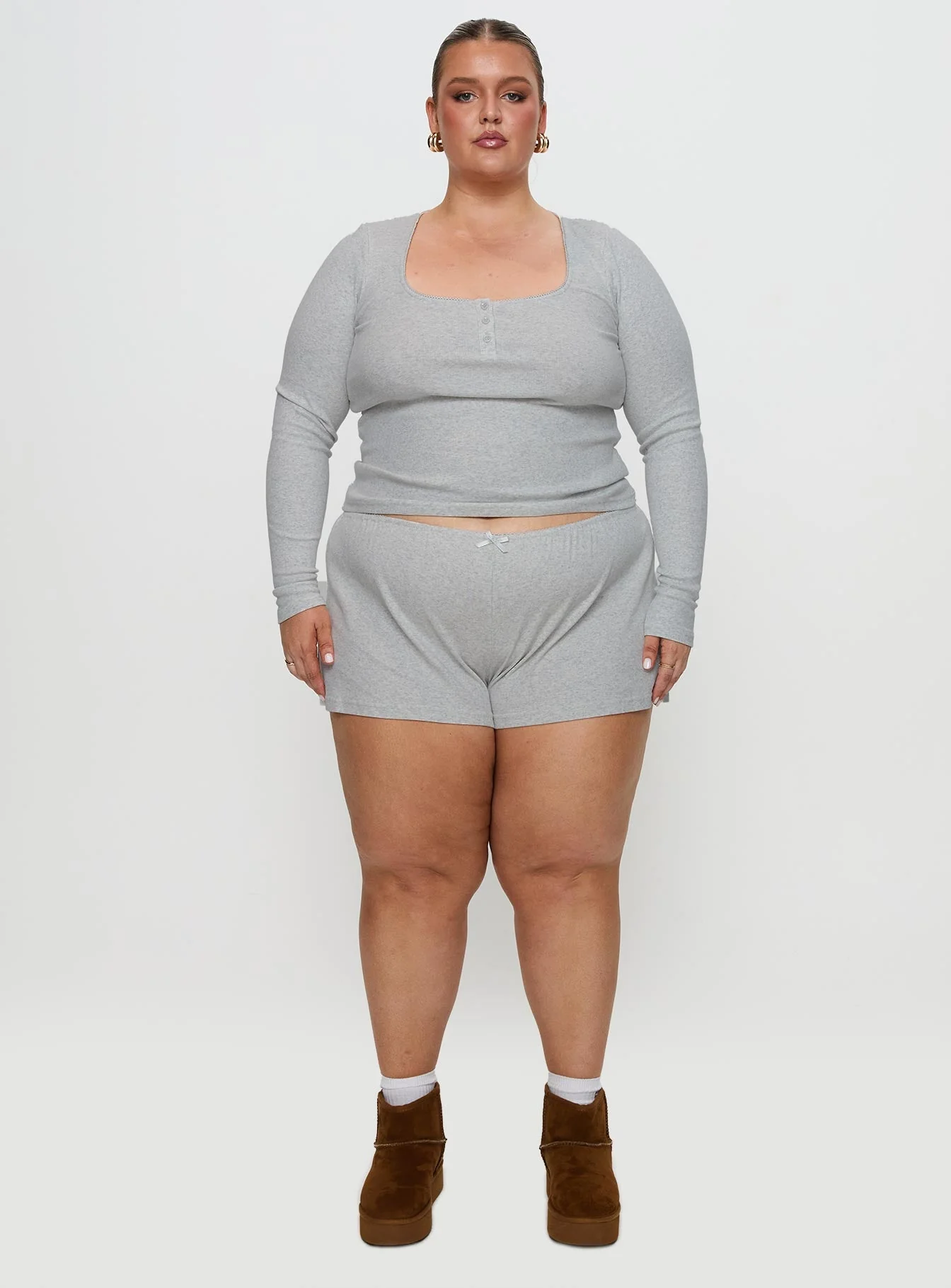 Sleepytea Rib Sleep Long Sleeve Top Grey Curve - Image 7