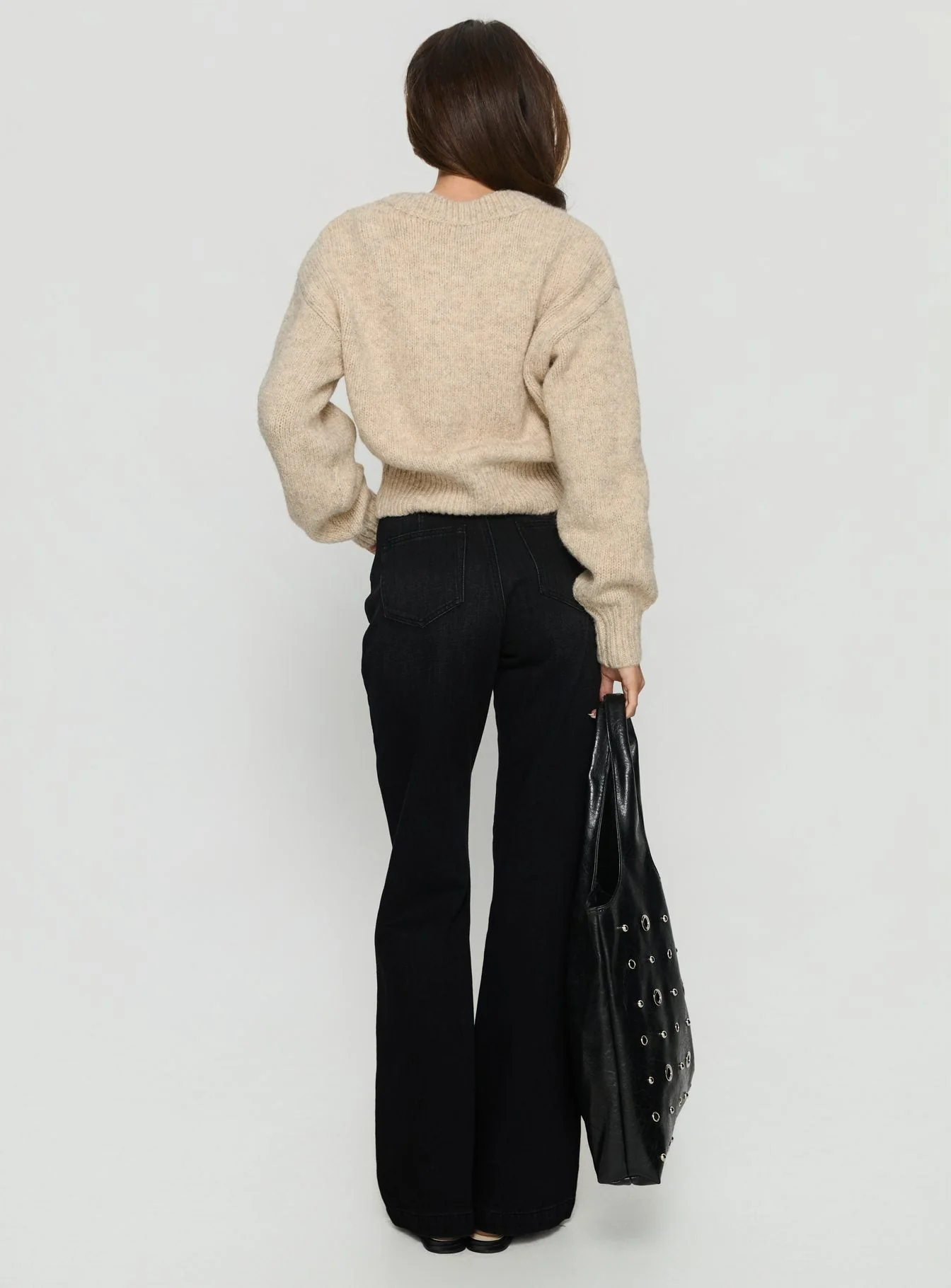 Slow Ride Mid Rise Bootleg Belted Jeans Washed Black - Image 5