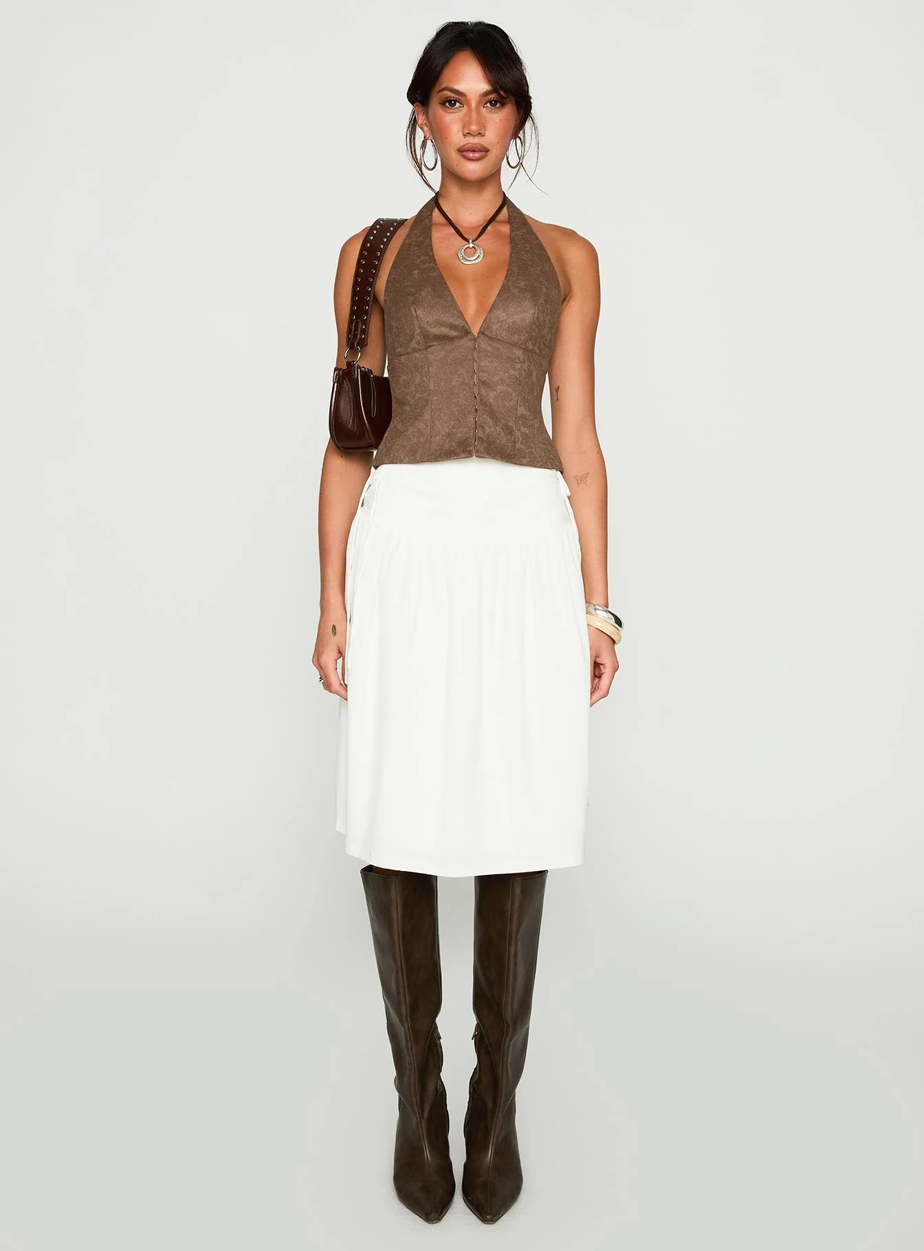 Snowflakes Tie Side Midi Skirt White - Image 7
