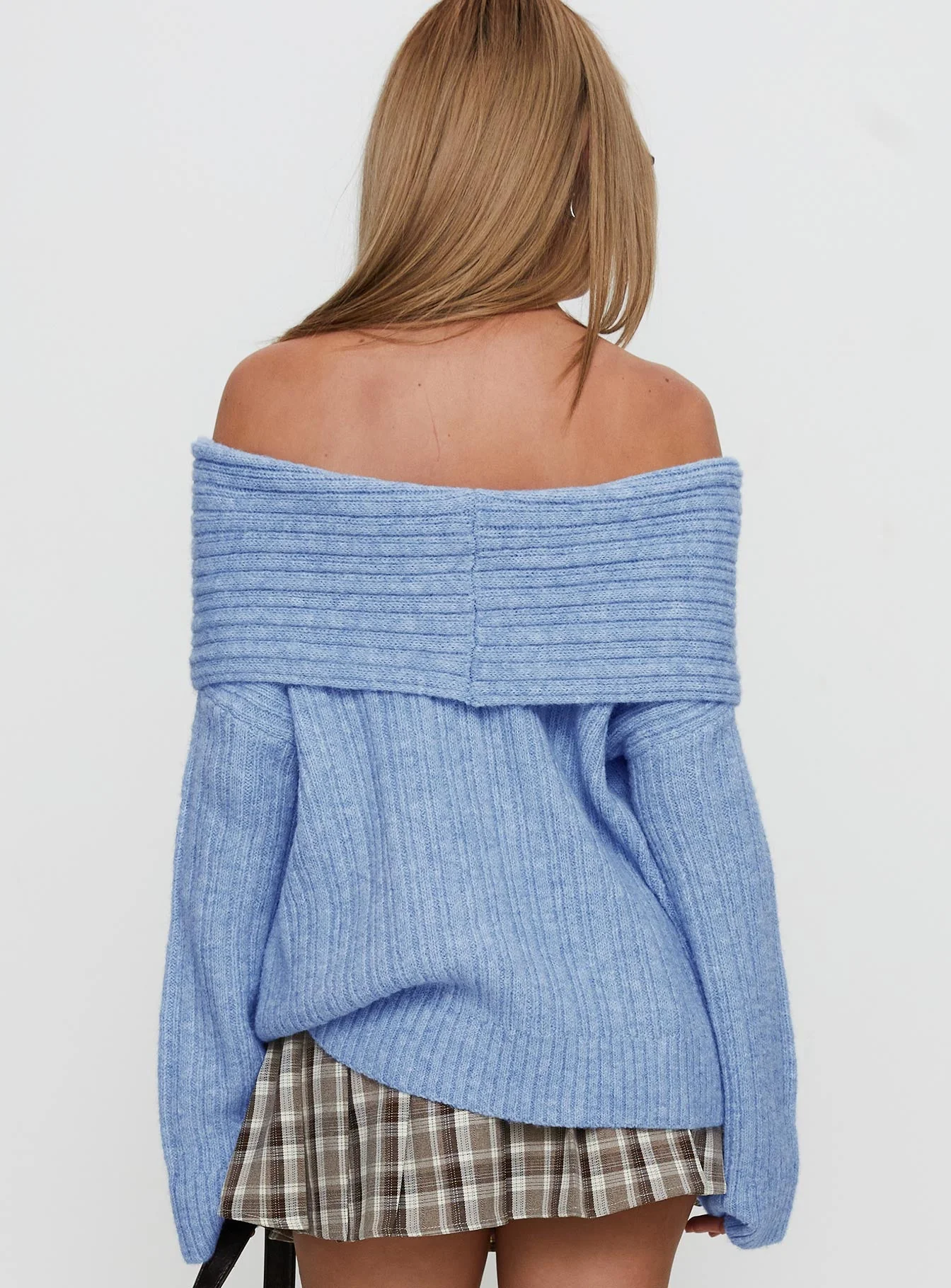 Snowie Off Shoulder Knit Sweater Blue - Image 5