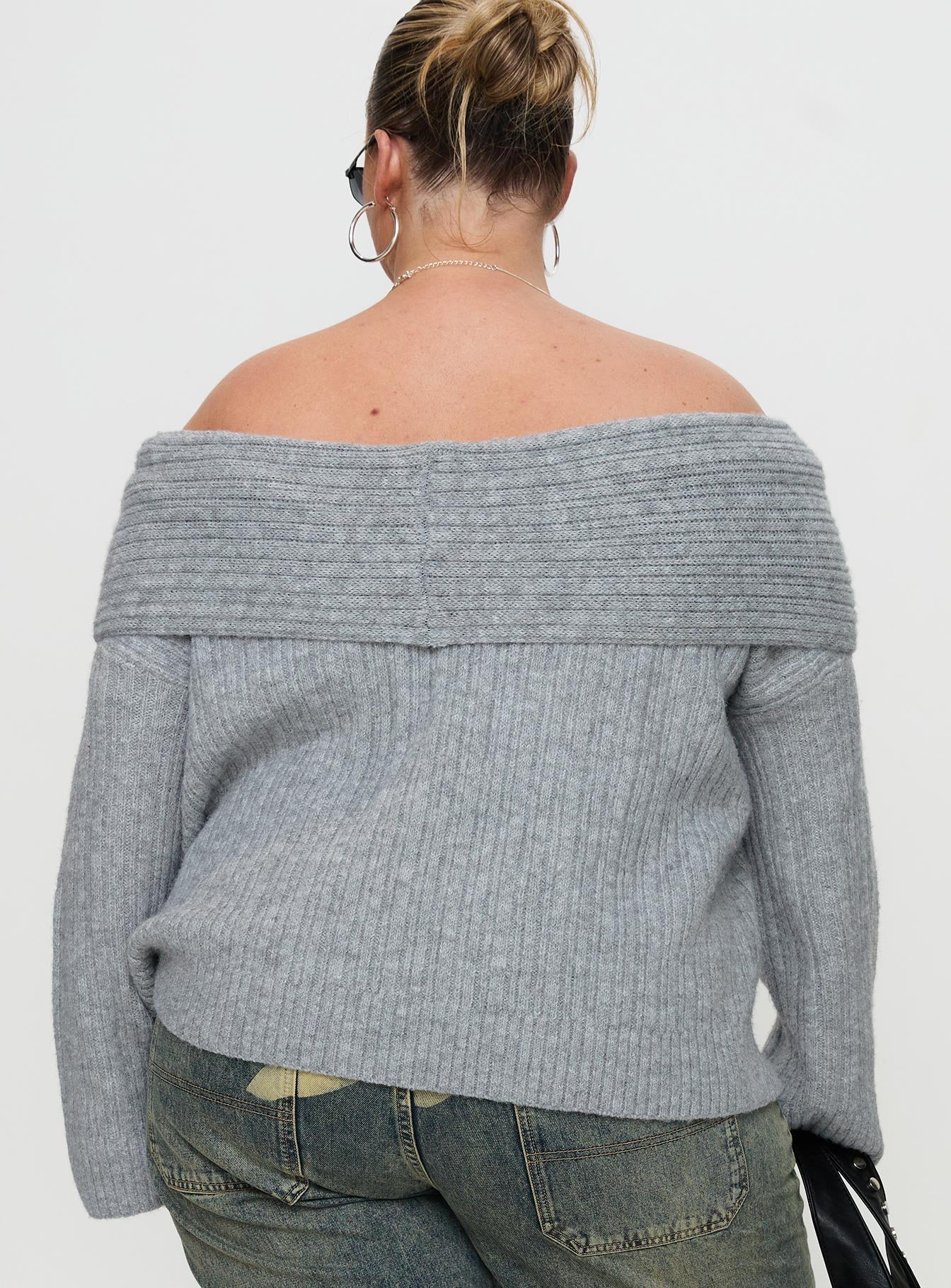 Snowie Off Shoulder Knit Sweater Grey Curve - Image 4