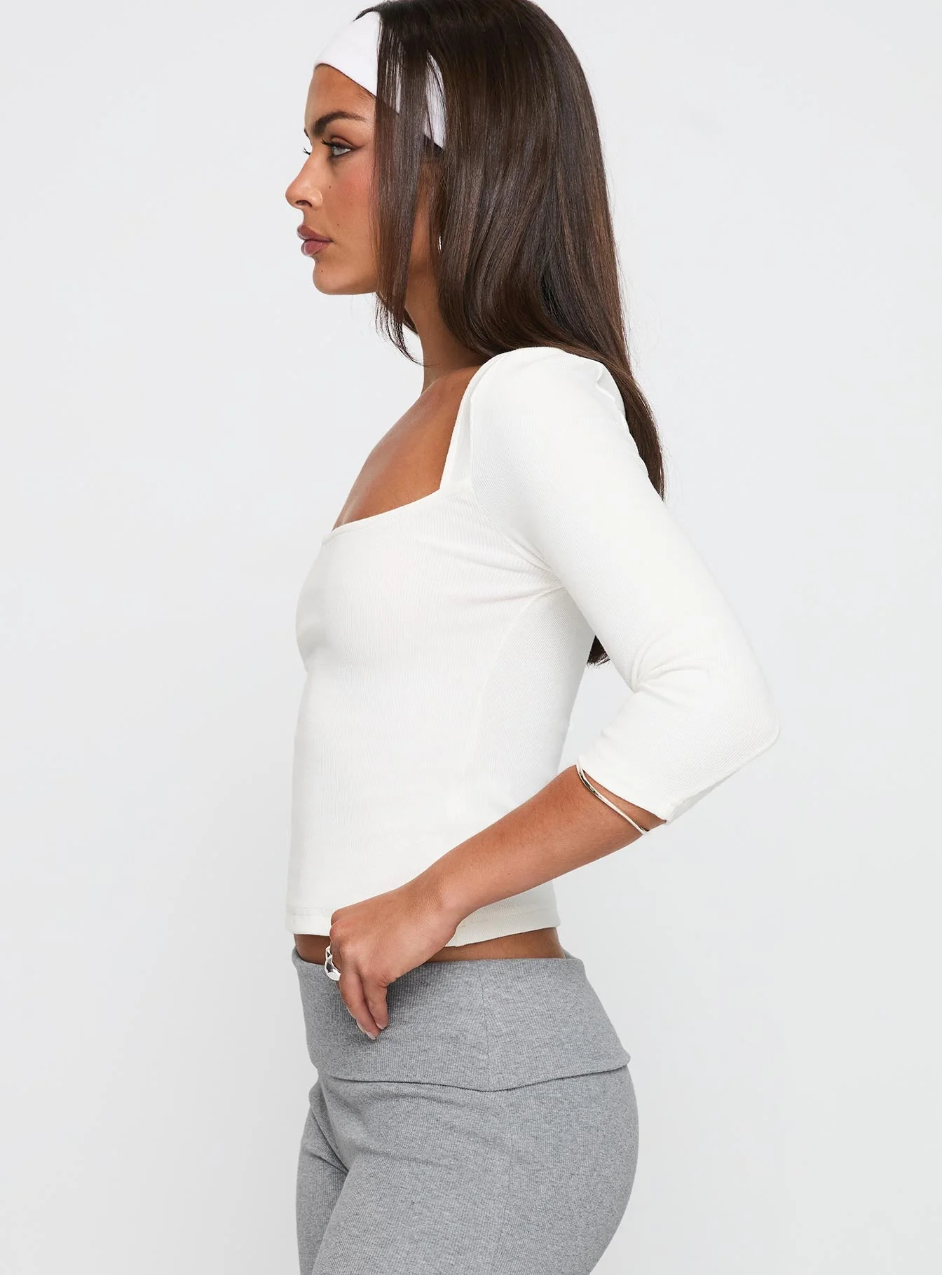 So American Rib 3/4 Sleeve Top White - Image 4
