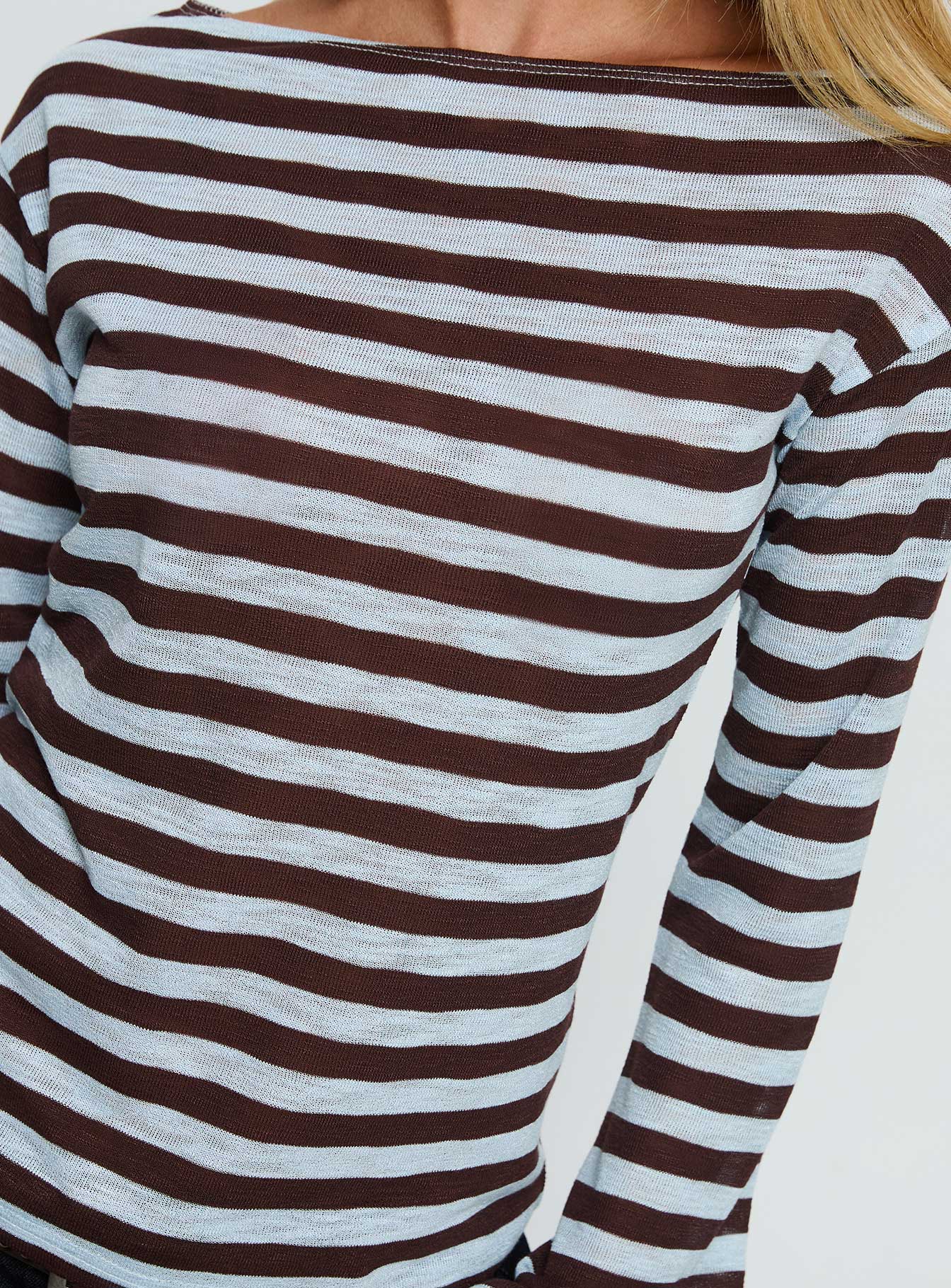 So Composed Boat Neck Long Sleeve Top Blue Stripe - Image 6