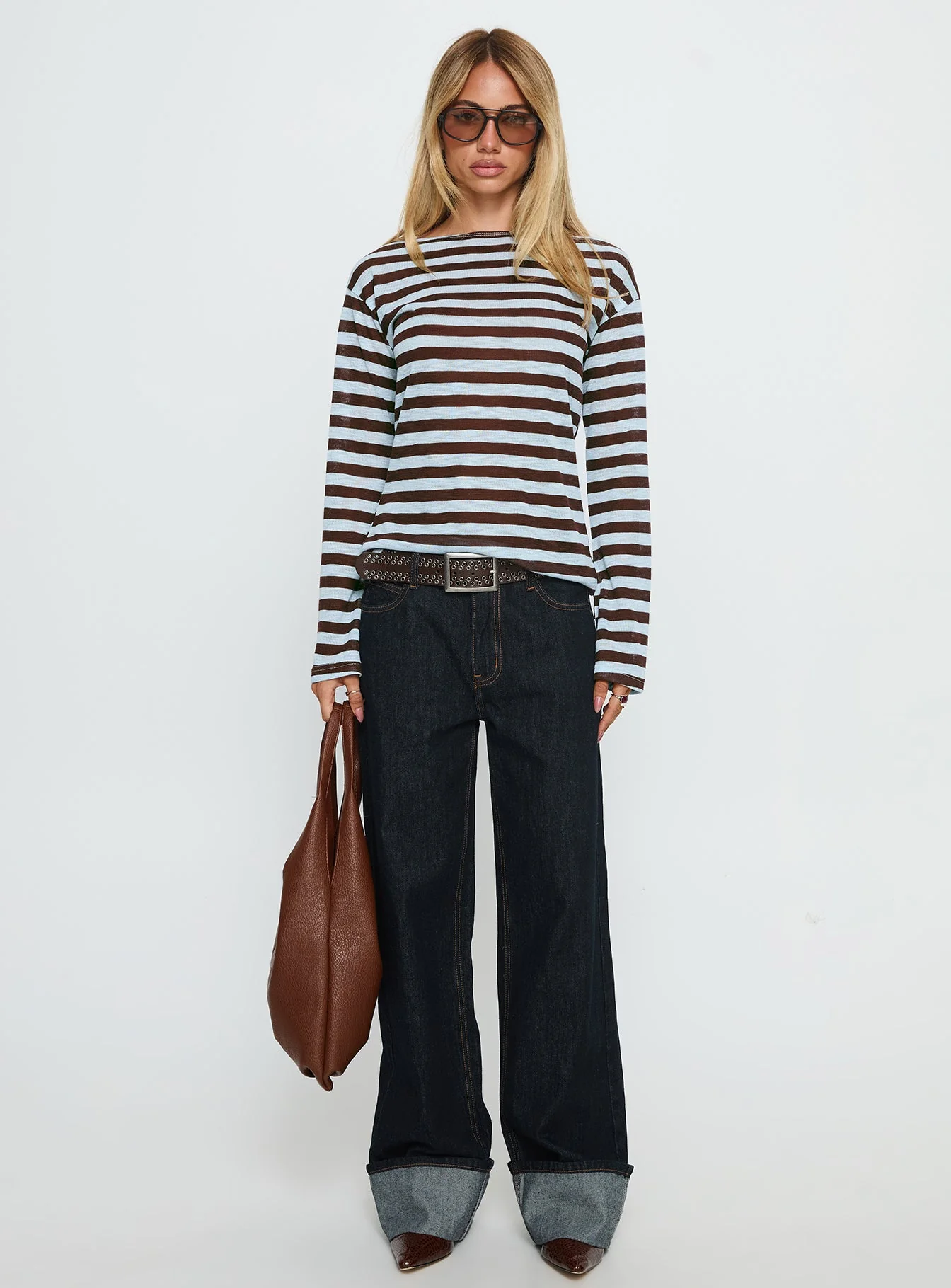 So Composed Boat Neck Long Sleeve Top Blue Stripe - Image 7