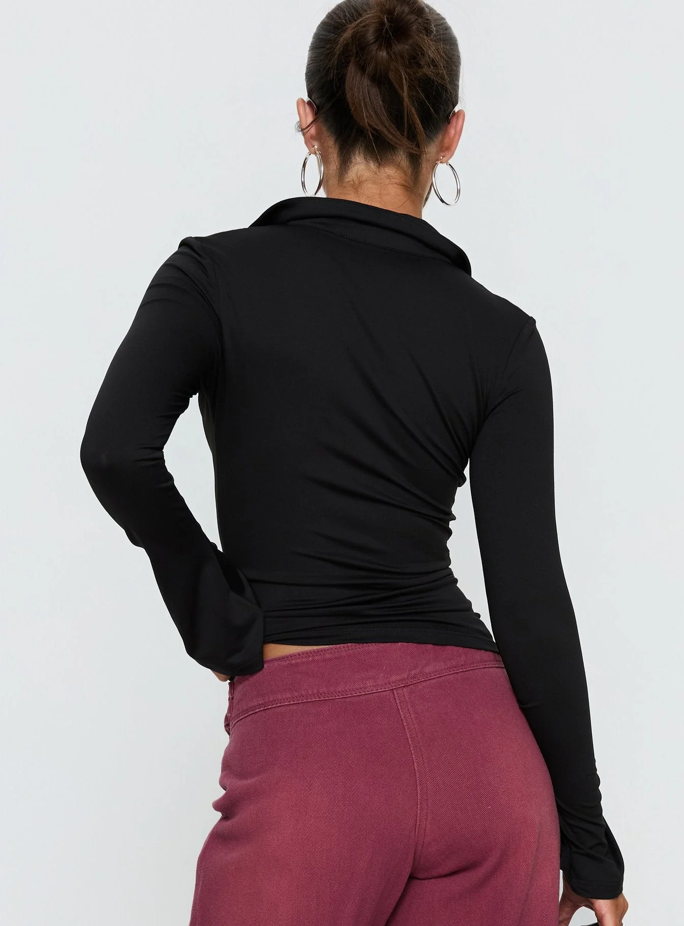 Solina Long Sleeve Collared Top Black - Image 4
