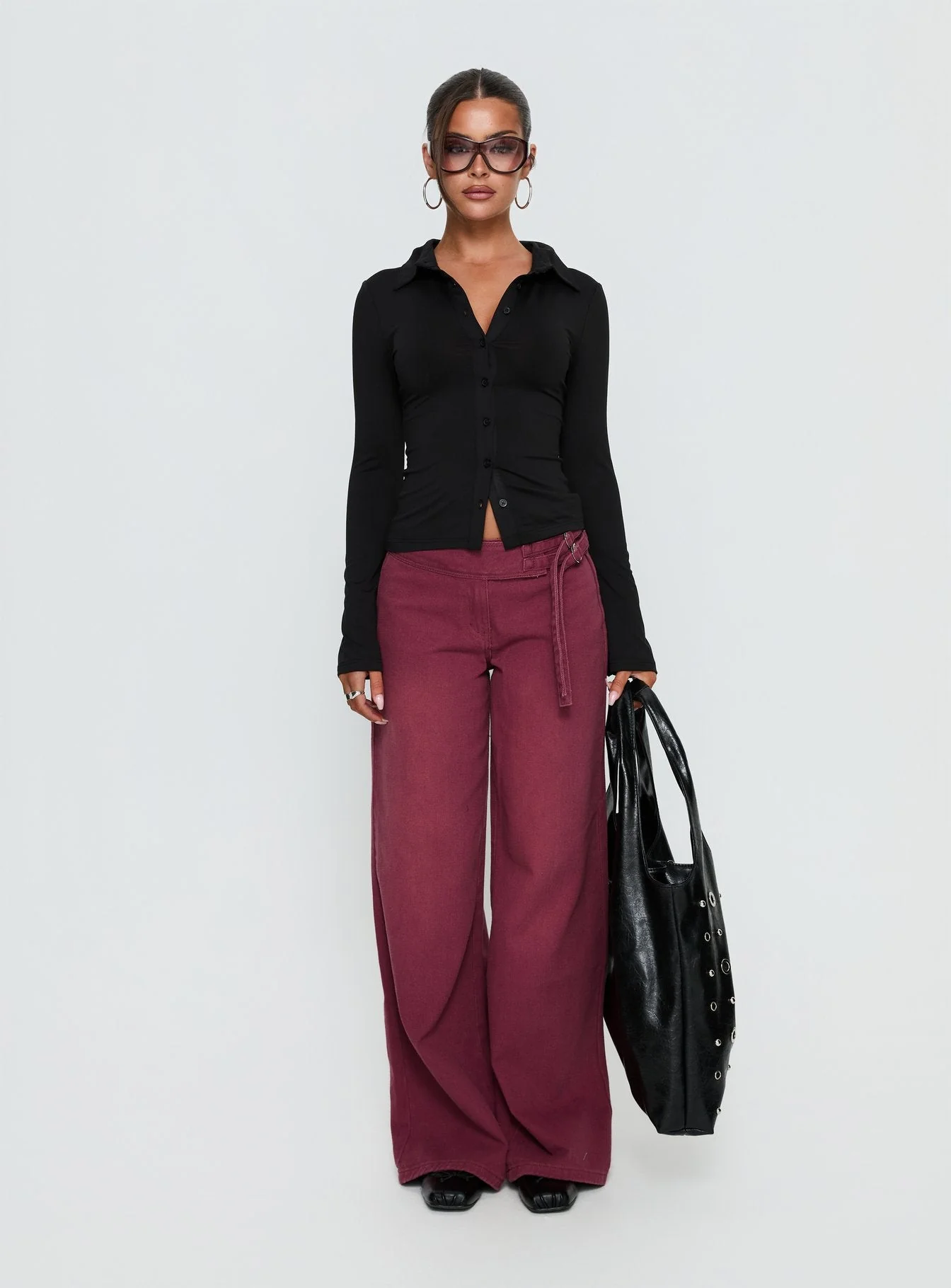 Solina Long Sleeve Collared Top Black - Image 6