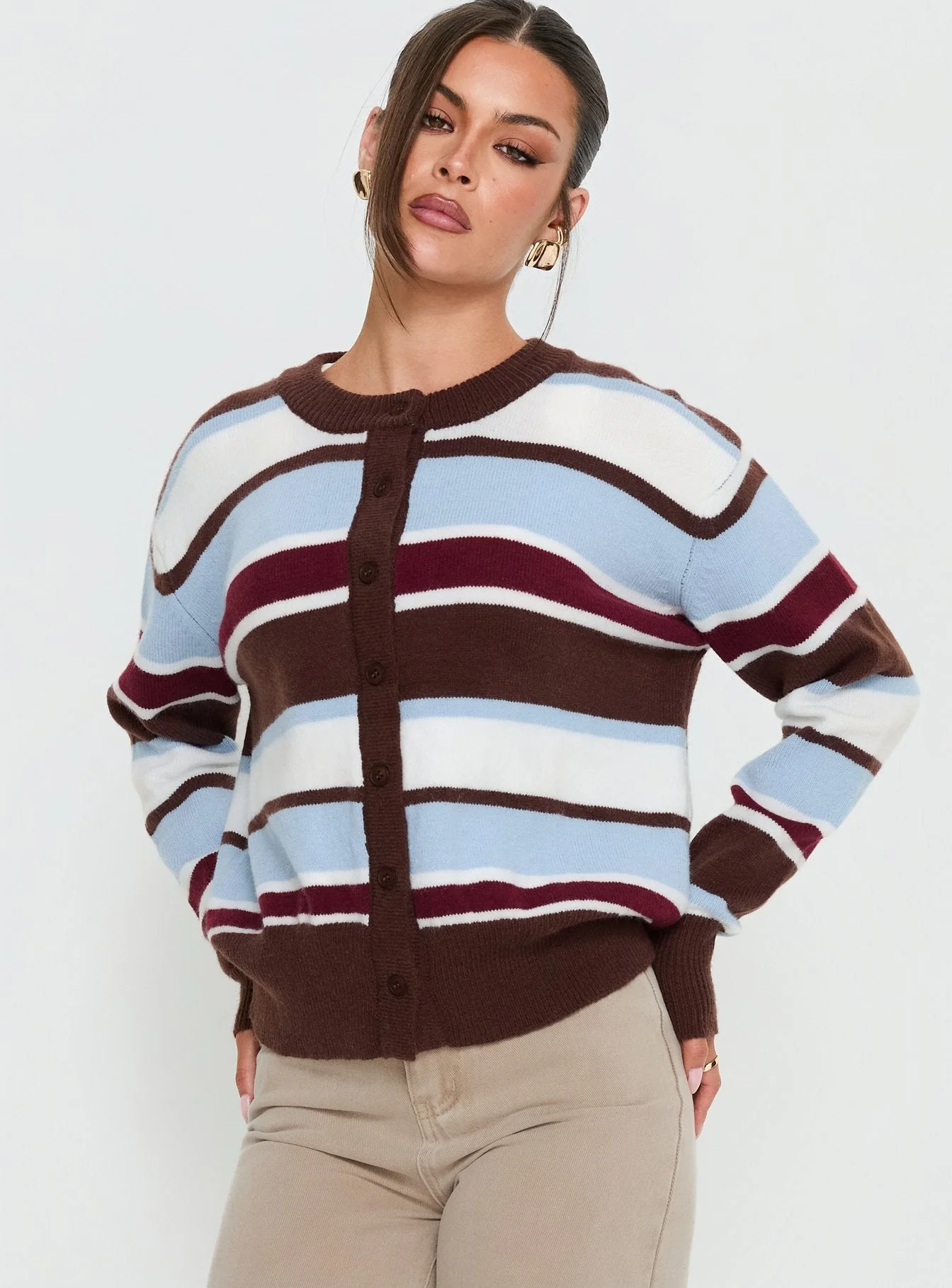 Soline Knit Cardigan Blue / Brown Stripe - Image 2