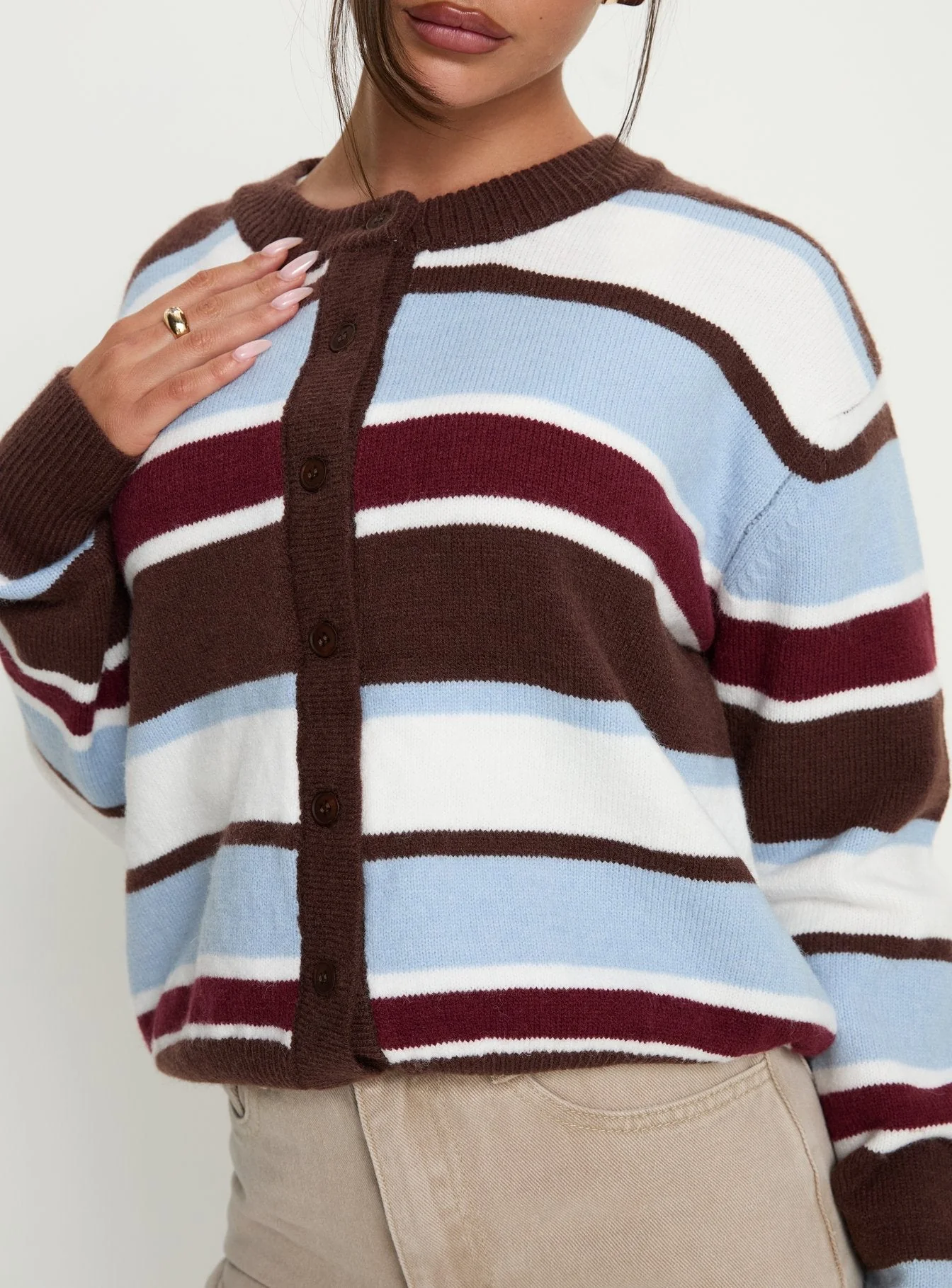 Soline Knit Cardigan Blue / Brown Stripe - Image 6