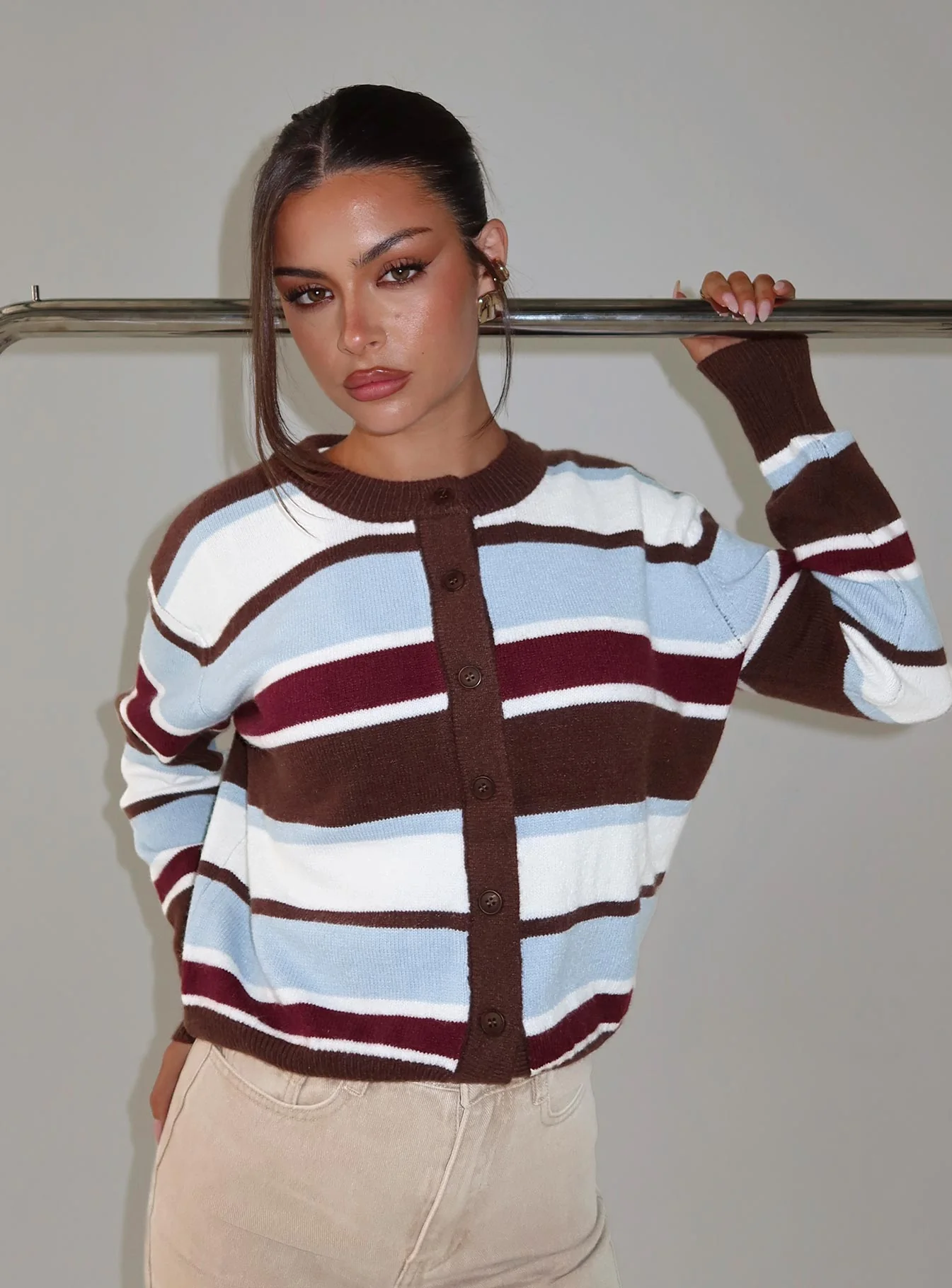 Soline Knit Cardigan Blue / Brown Stripe - Image 8