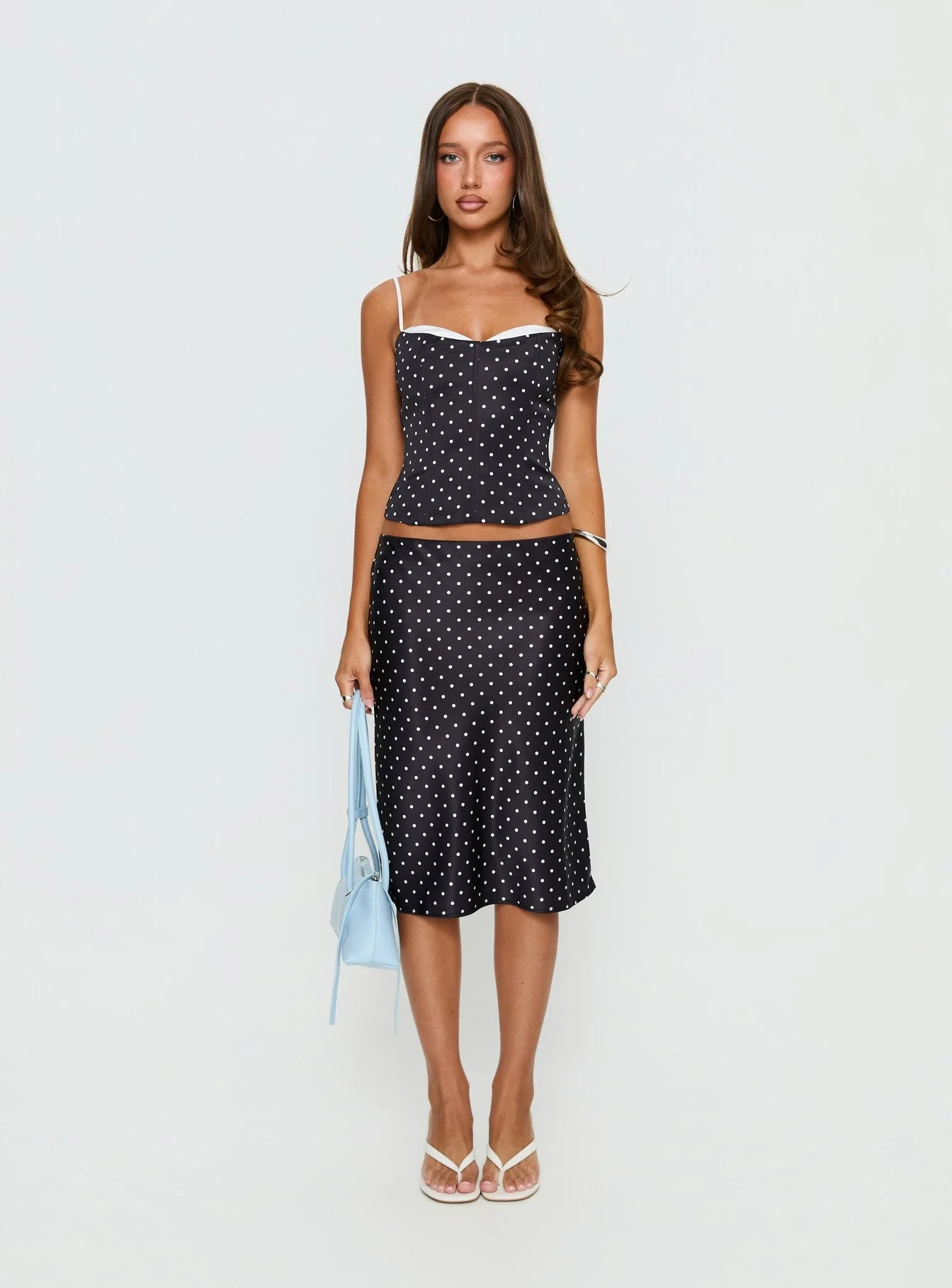 Somani Satin Midi Skirt Black Polka Dot - Image 7