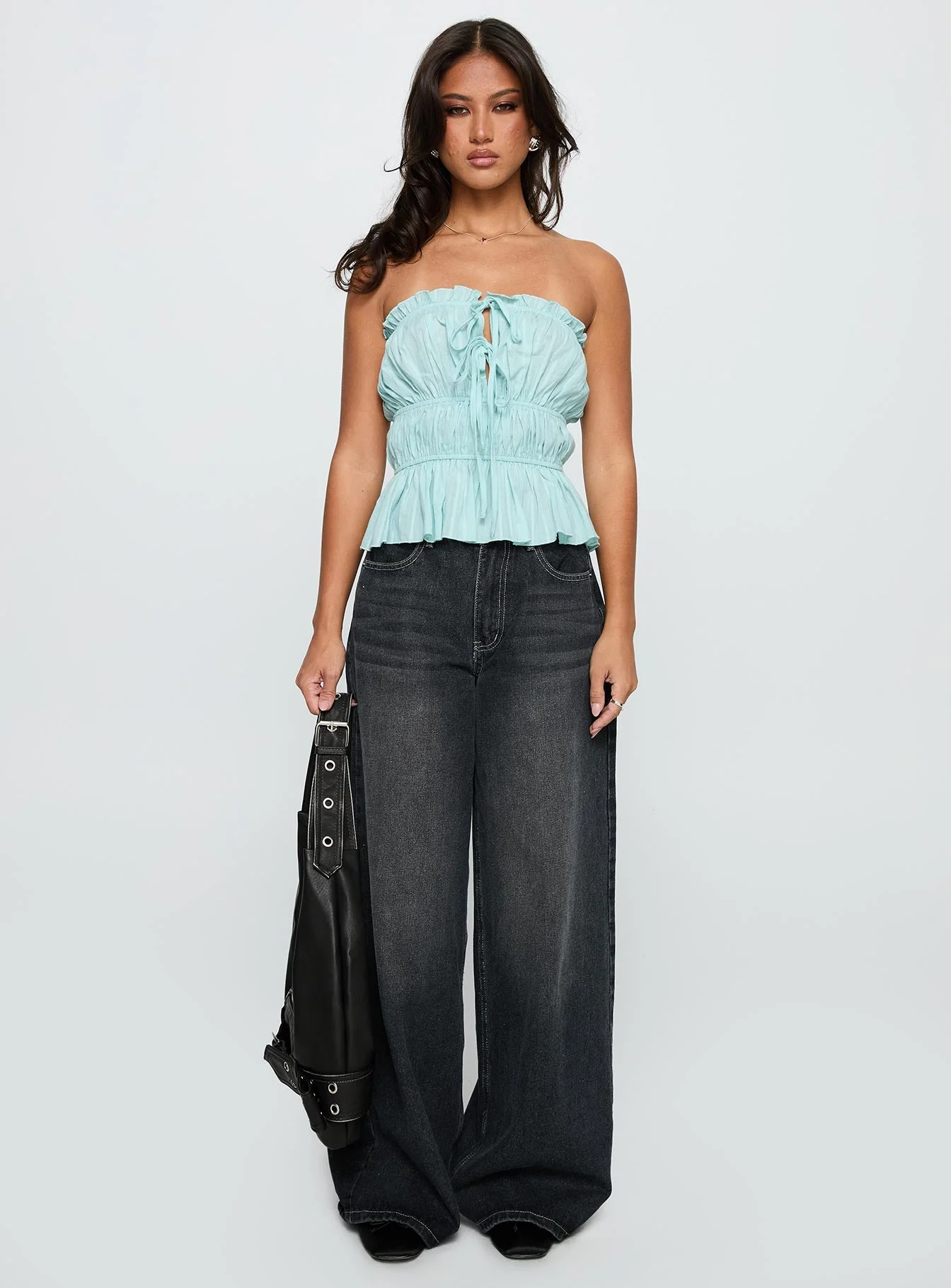 Sombre Tie Detail Strapless Top Blue - Image 6