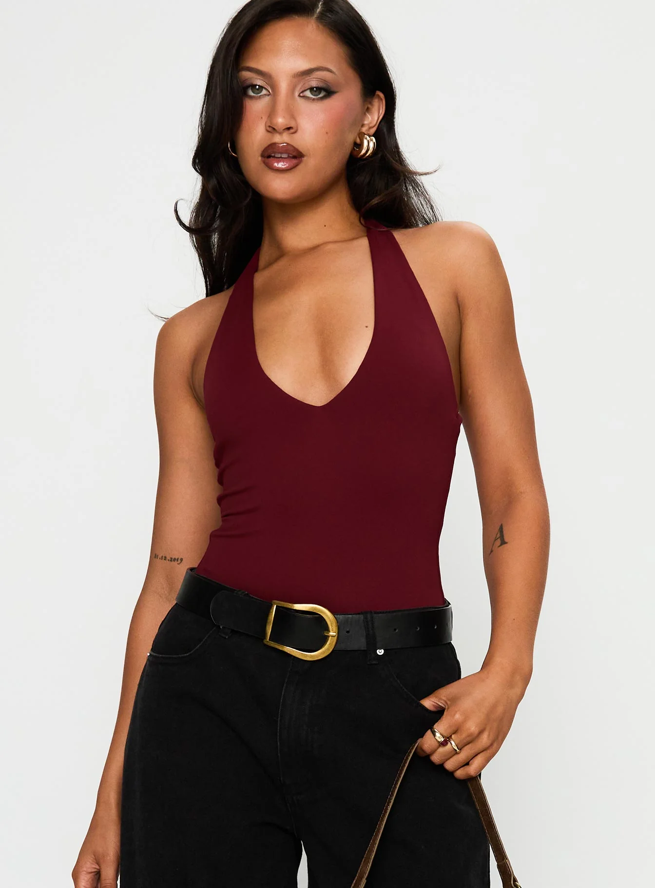 Someone New Halter Bodysuit Burgundy - Image 2