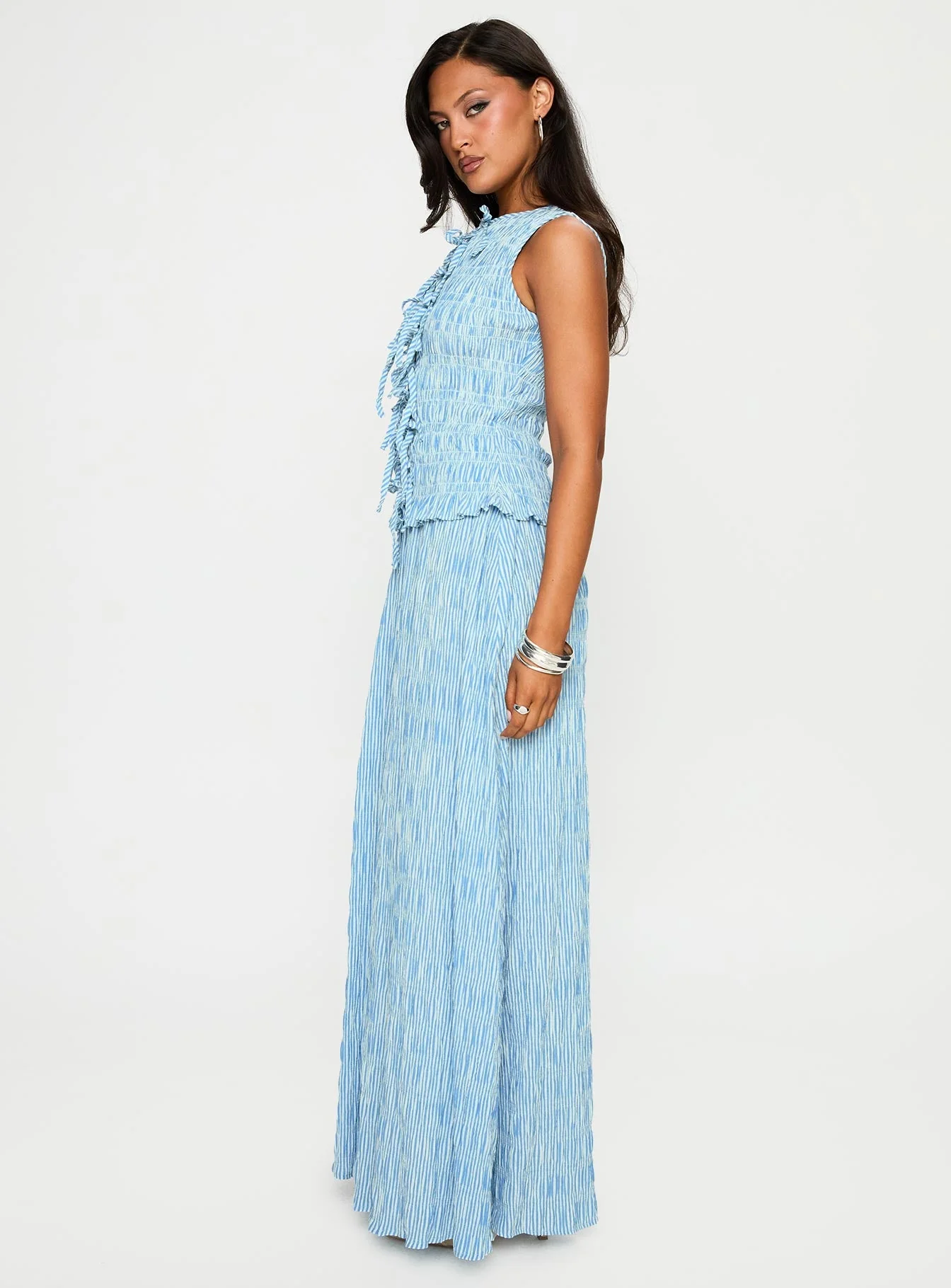 Songbird Shirred Maxi Dress Blue - Image 3