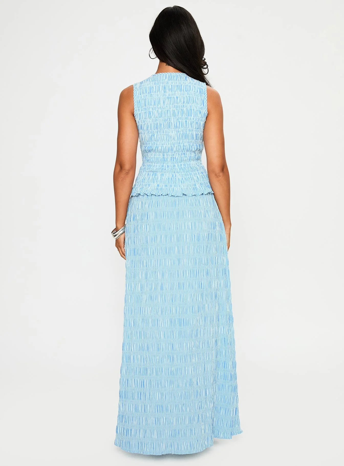 Songbird Shirred Maxi Dress Blue - Image 4