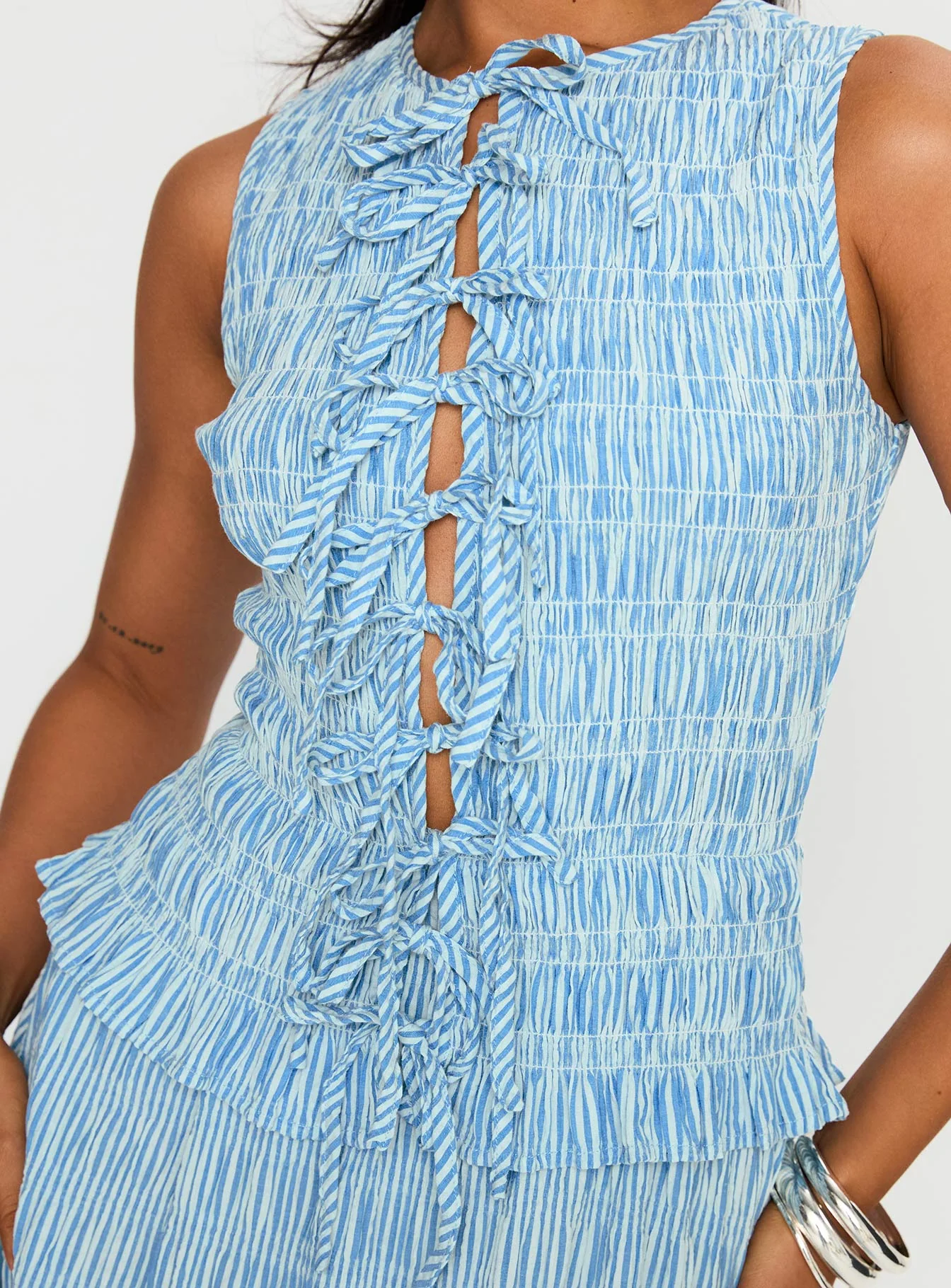 Songbird Shirred Maxi Dress Blue - Image 5