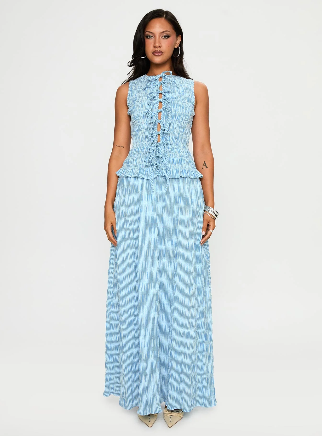 Songbird Shirred Maxi Dress Blue - Image 6
