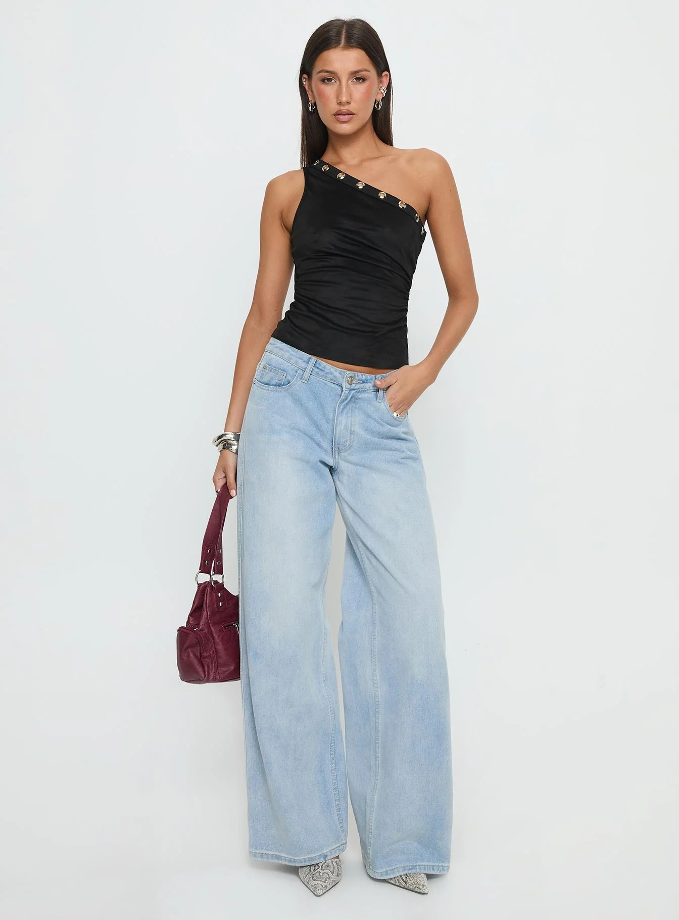 Sophy Studded One Shoulder Top Black - Image 2