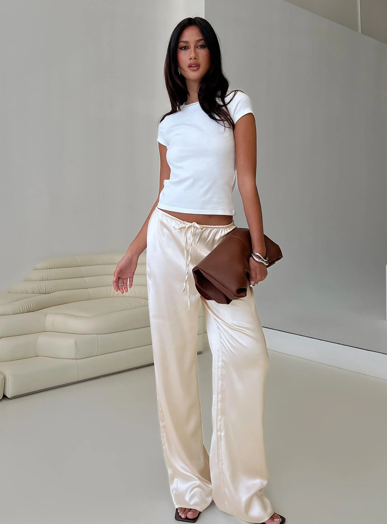 Soulstar Satin Pants Champagne - Image 9