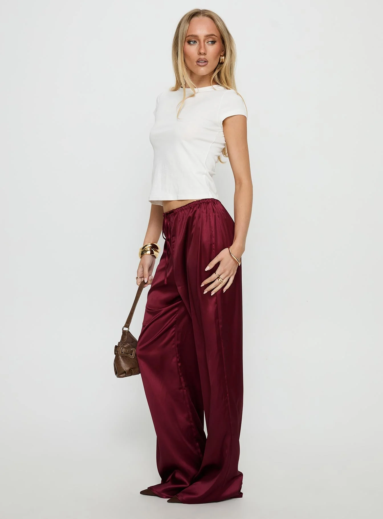 Soulstar Satin Pants Wine - Image 3