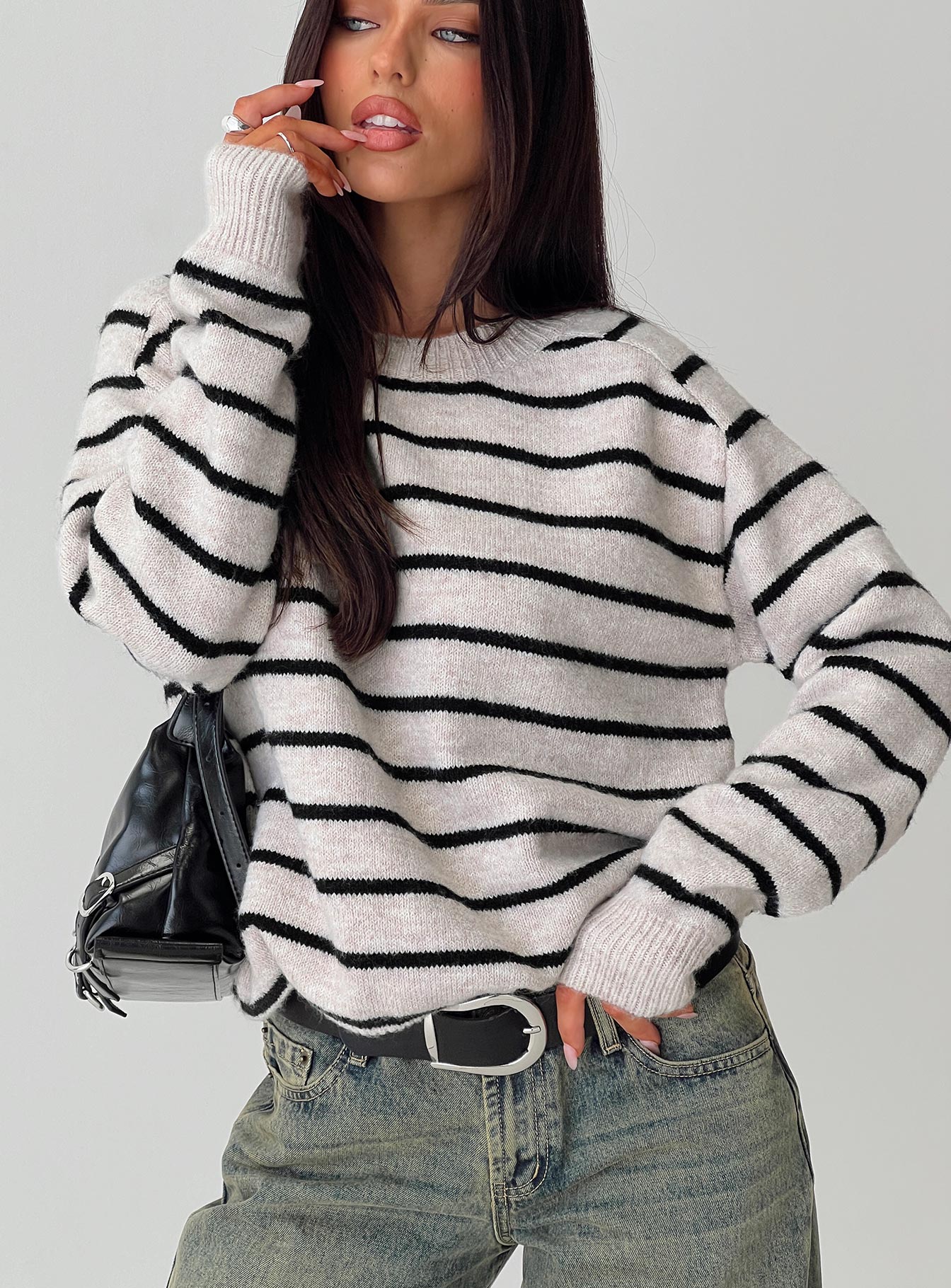 Souvenirs Knit Sweater Grey Stripe - Image 8