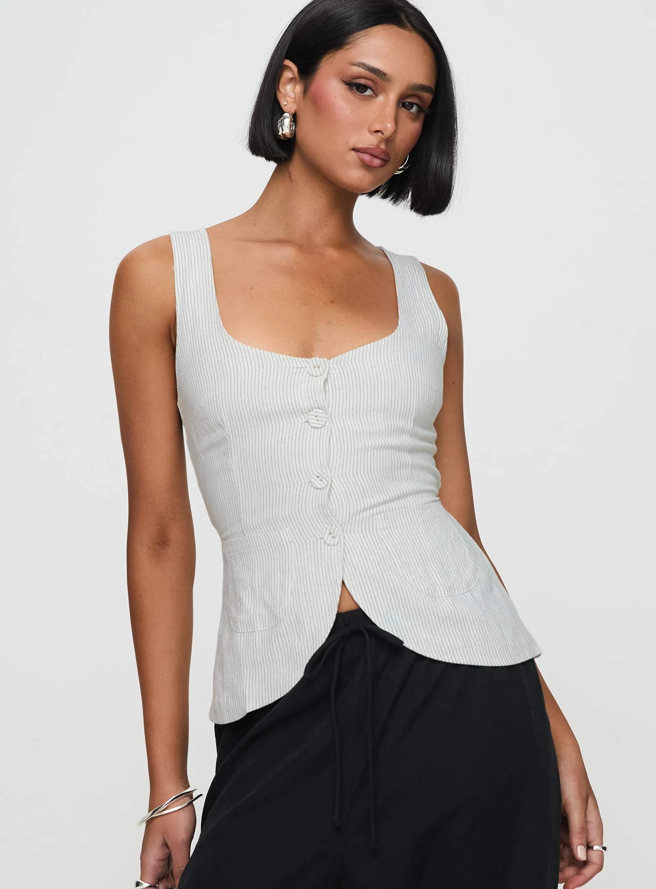 Spirito Vest Top White Thin Stripe - Image 2