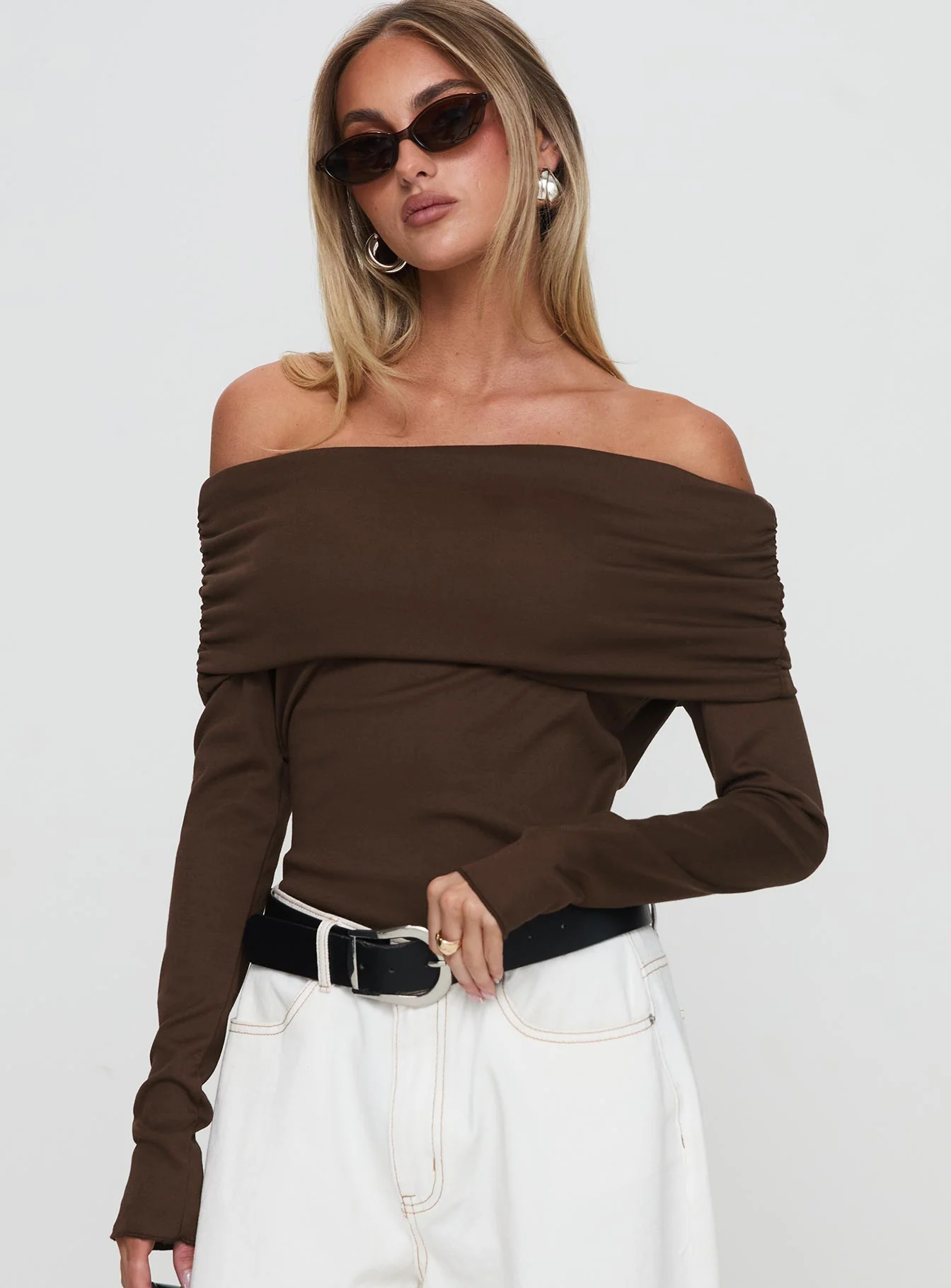 Spoilt Off The Shoulder Bodysuit Brown - Image 2