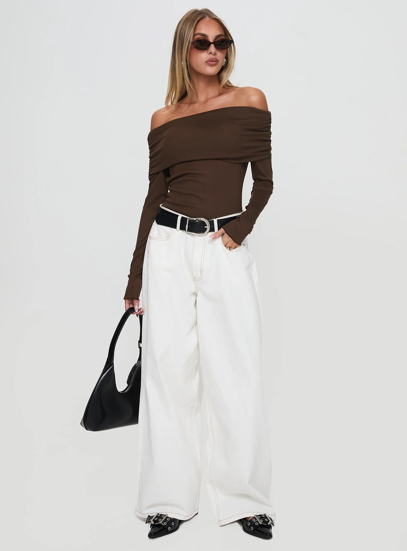 Spoilt Off The Shoulder Bodysuit Brown - Image 3